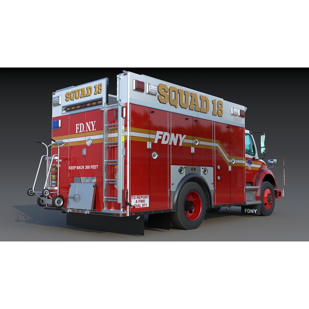 FDNY Fire Truck 3D Model – Low Poly Game Asset, FBX, PBR Textures - View 9