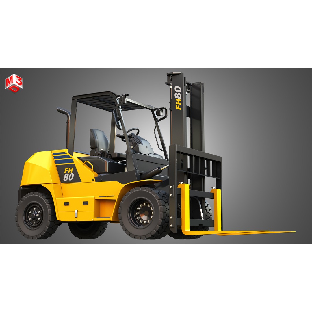 Komatsu FH7080 IC Pneumatic Forklift 3D Model – High Poly Industrial Vehicle, FBX, OBJ - View 10