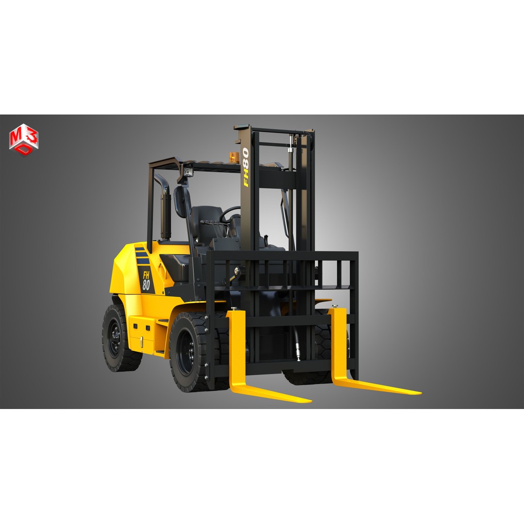 Komatsu FH7080 IC Pneumatic Forklift 3D Model – High Poly Industrial Vehicle, FBX, OBJ - View 14