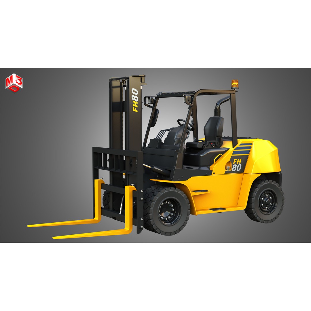 Komatsu FH7080 IC Pneumatic Forklift 3D Model – High Poly Industrial Vehicle, FBX, OBJ - View 16