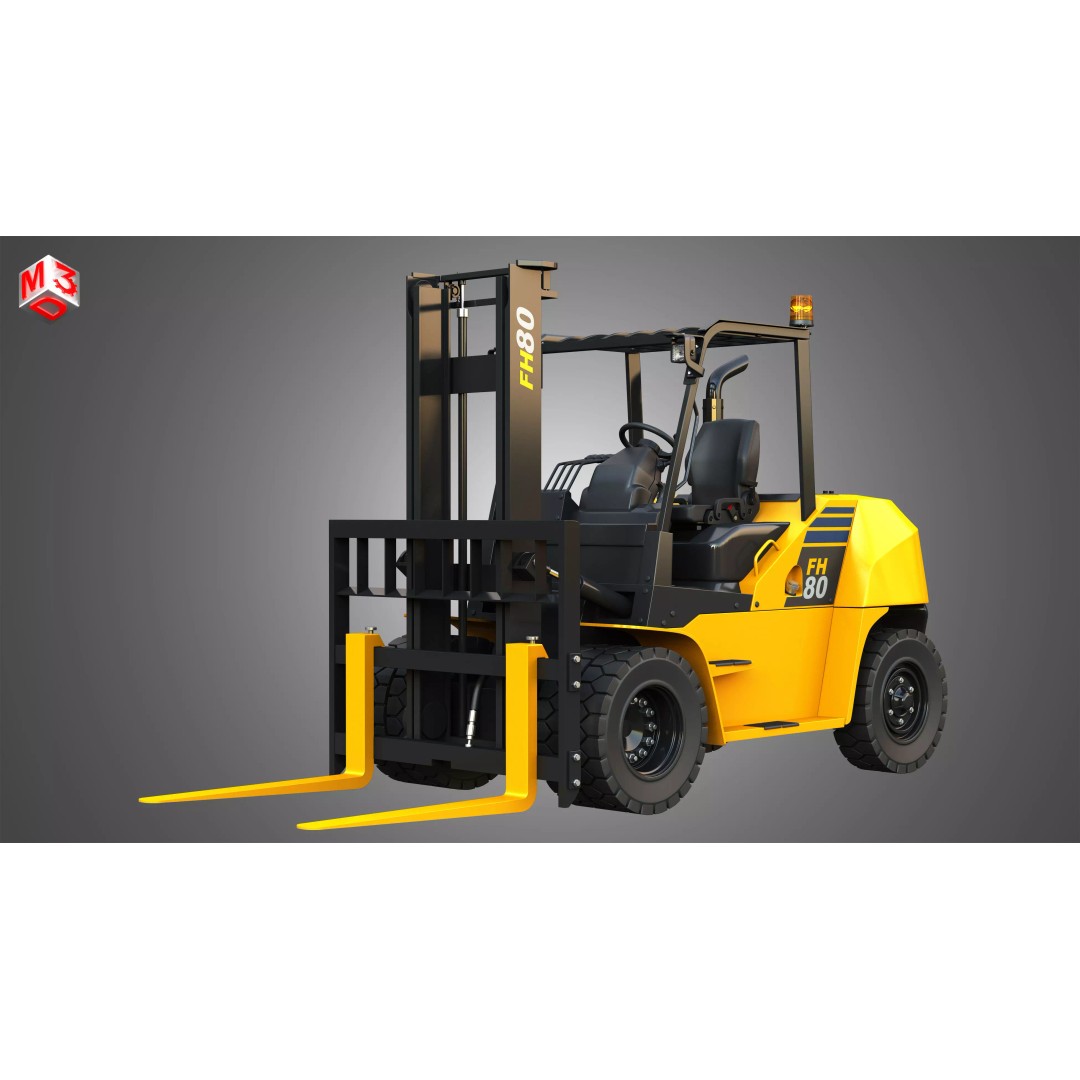 Komatsu FH7080 IC Pneumatic Forklift 3D Model – High Poly Industrial Vehicle, FBX, OBJ - View 2