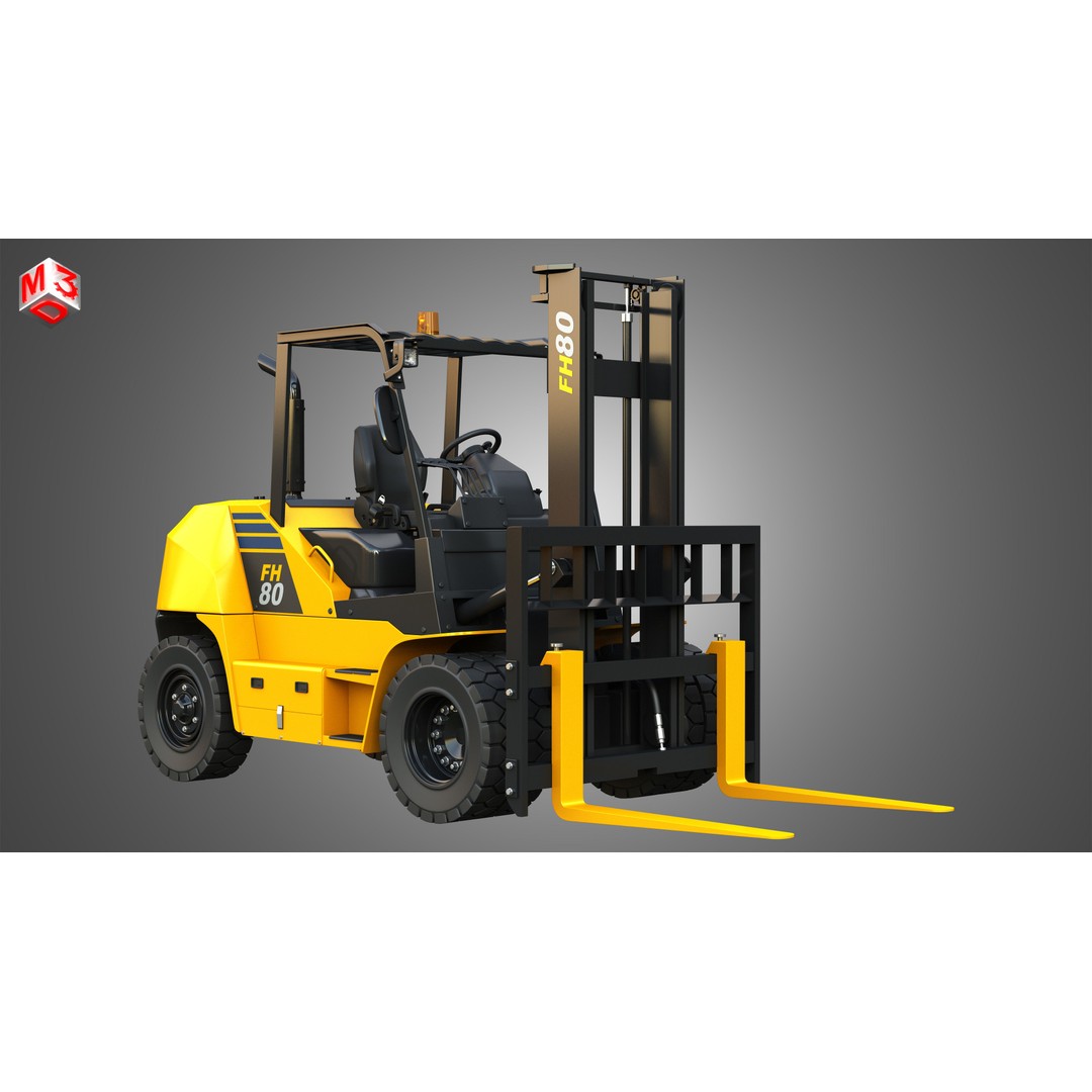 Komatsu FH7080 IC Pneumatic Forklift 3D Model – High Poly Industrial Vehicle, FBX, OBJ - View 4
