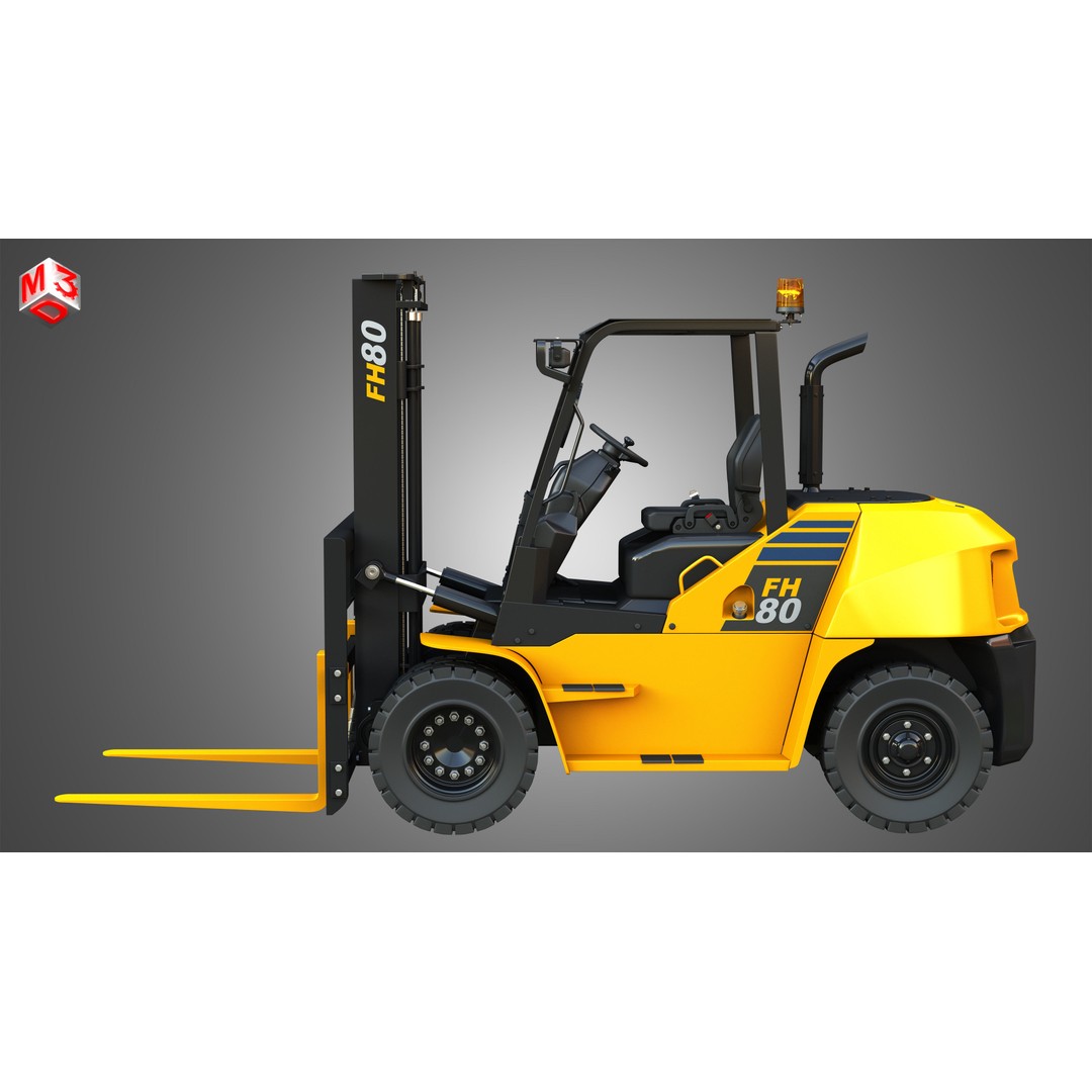 Komatsu FH7080 IC Pneumatic Forklift 3D Model – High Poly Industrial Vehicle, FBX, OBJ - View 6