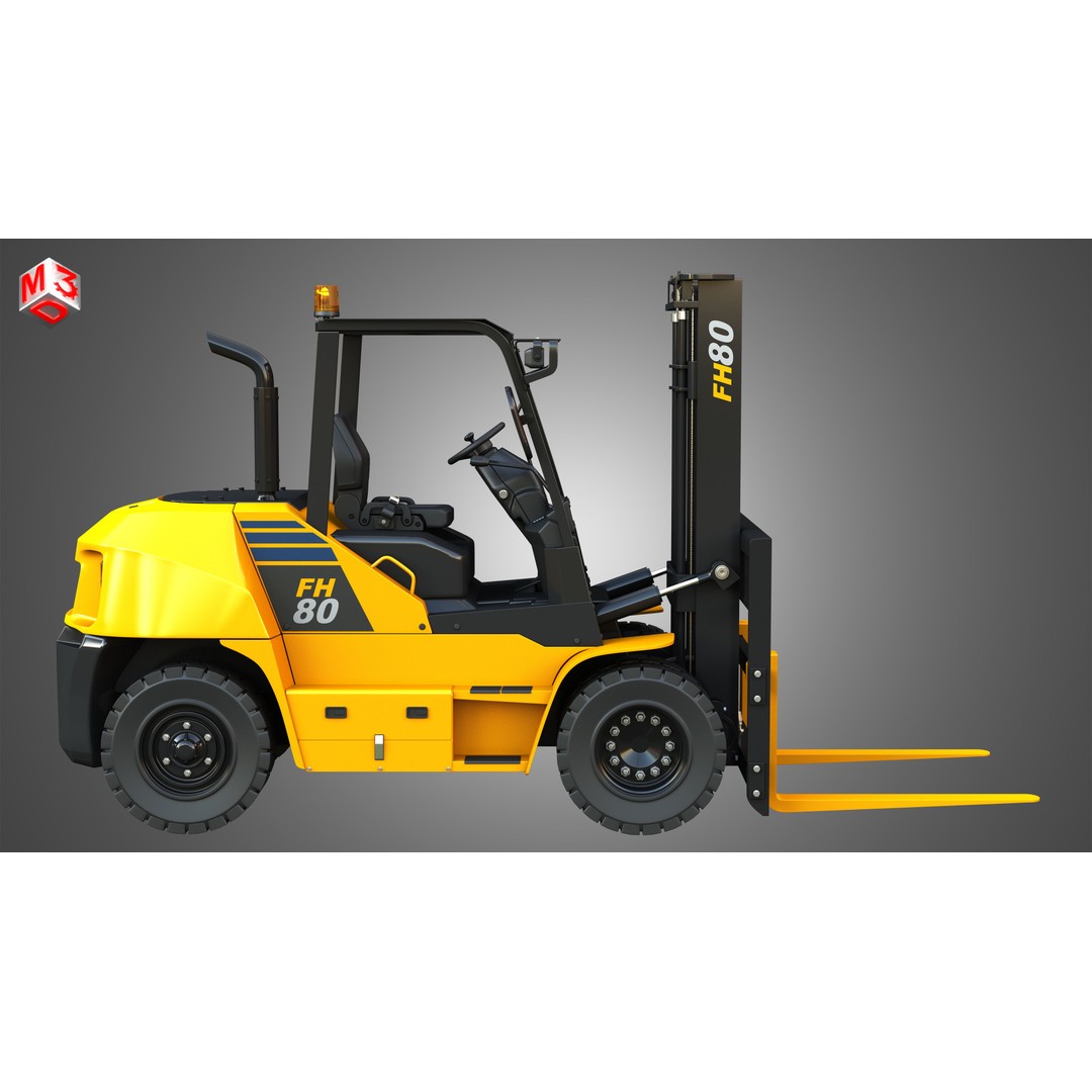 Komatsu FH7080 IC Pneumatic Forklift 3D Model – High Poly Industrial Vehicle, FBX, OBJ - View 7