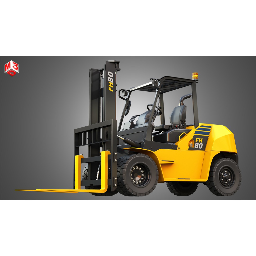 Komatsu FH7080 IC Pneumatic Forklift 3D Model – High Poly Industrial Vehicle, FBX, OBJ - View 8