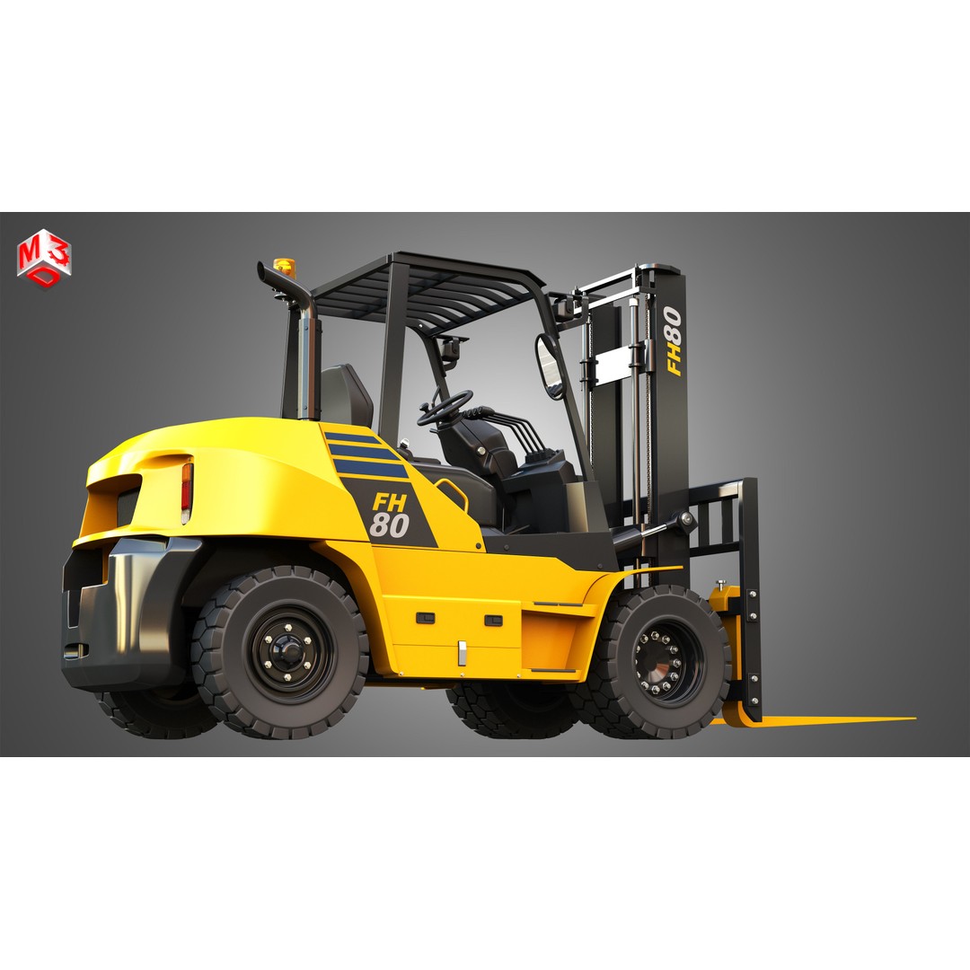 Komatsu FH7080 IC Pneumatic Forklift 3D Model – High Poly Industrial Vehicle, FBX, OBJ - View 9