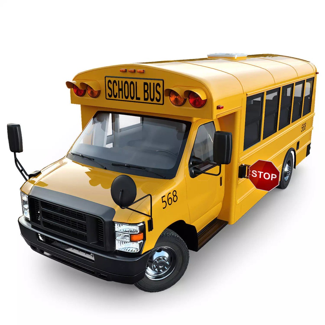 School Bus Type A 3D Model – Low Poly Game Asset, FBX, PBR - View 2