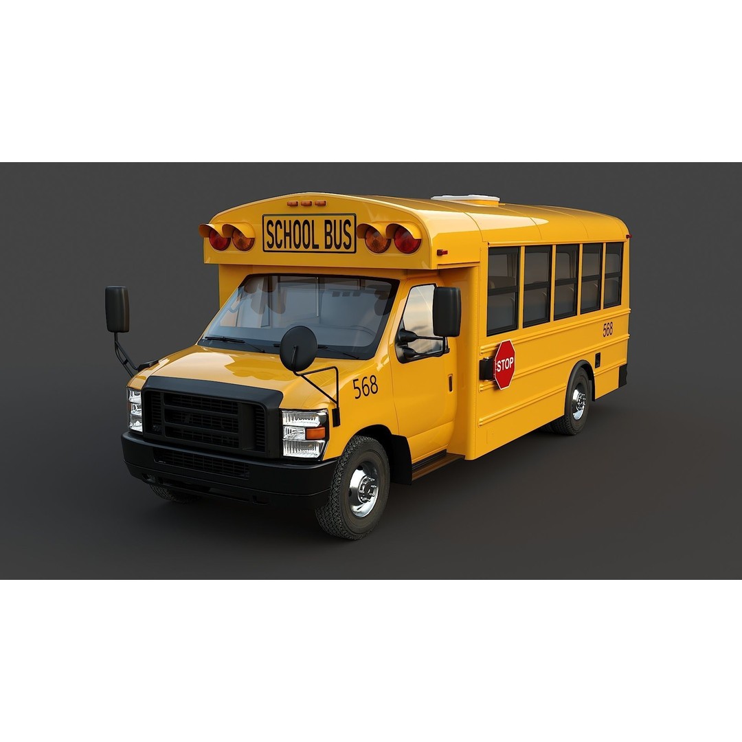 School Bus Type A 3D Model – Low Poly Game Asset, FBX, PBR - View 3