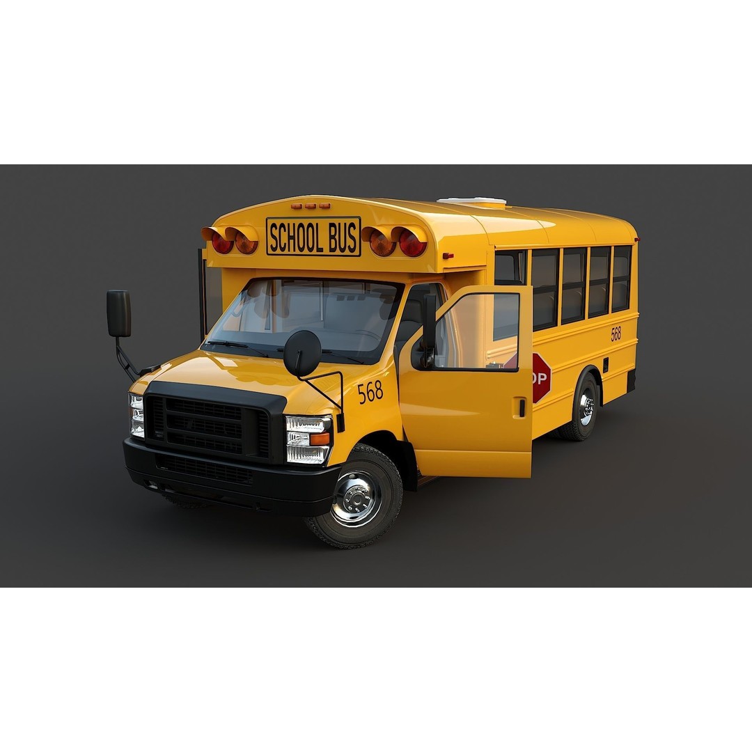 School Bus Type A 3D Model – Low Poly Game Asset, FBX, PBR - View 4