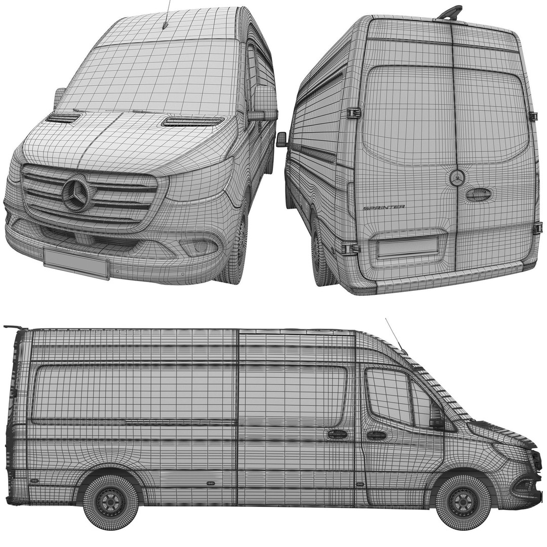 Mercedes-Benz Sprinter L3H2 Van 3D Model – Detailed Cargo Vehicle, FBX, OBJ - View 25