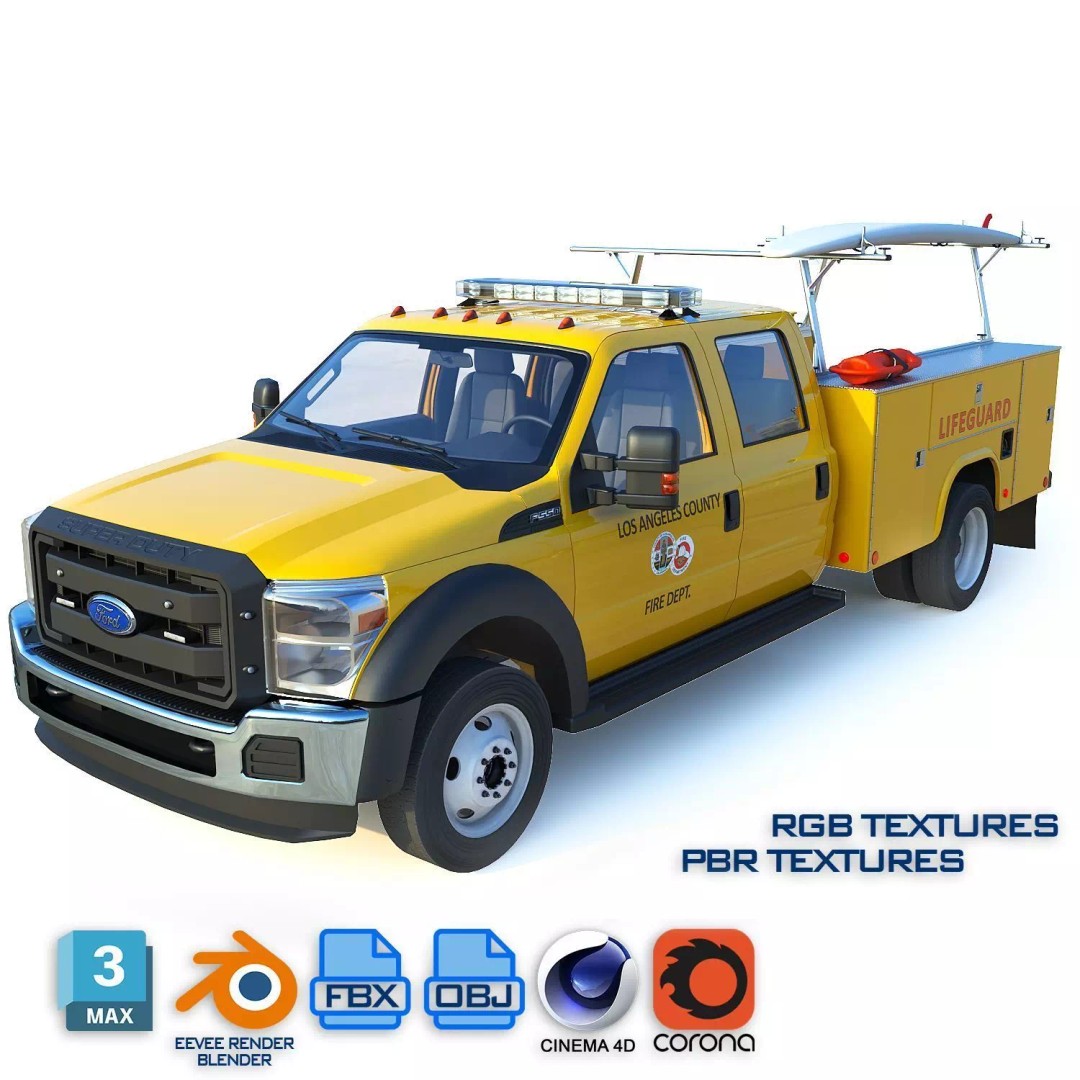 LifeGuard Truck 3D Model – Low Poly Game Asset, FBX, PBR Textures - View 2