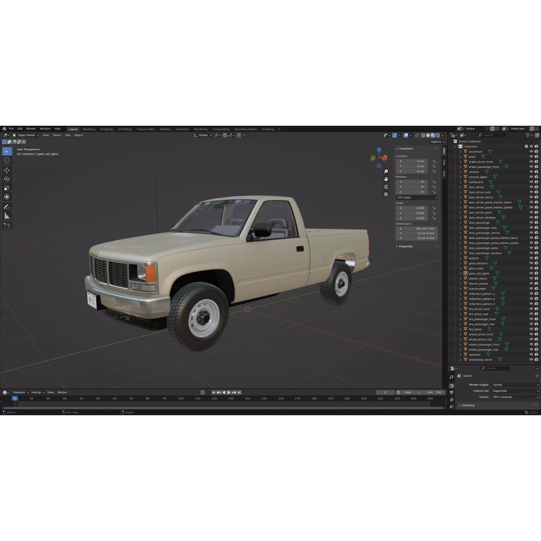 Pickup Truck 3D Model – High Poly 4WD Vehicle, FBX & Blender Formats