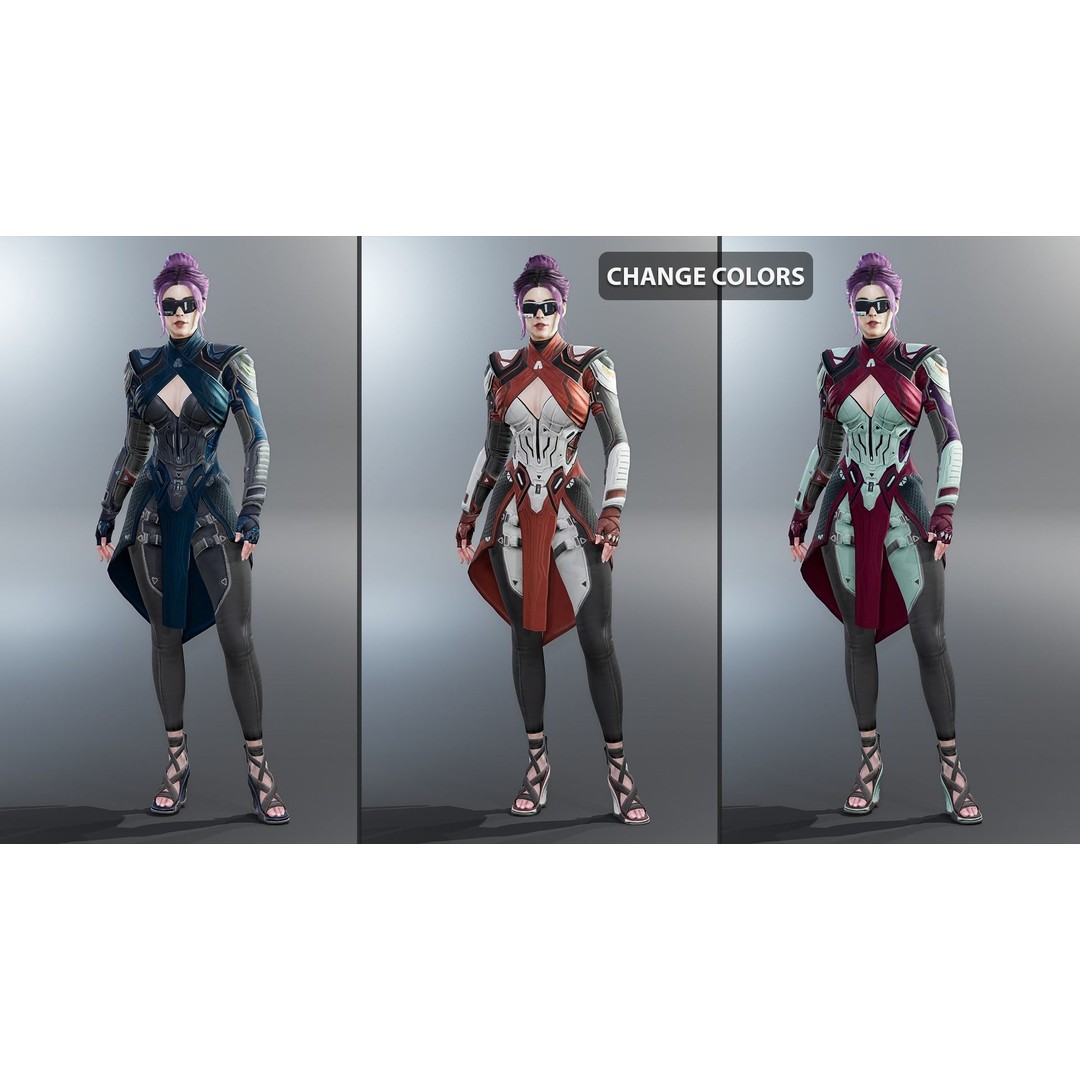 Sci-Fi Female 3D Model – Low Poly Rigged Character with PBR Textures - View 7