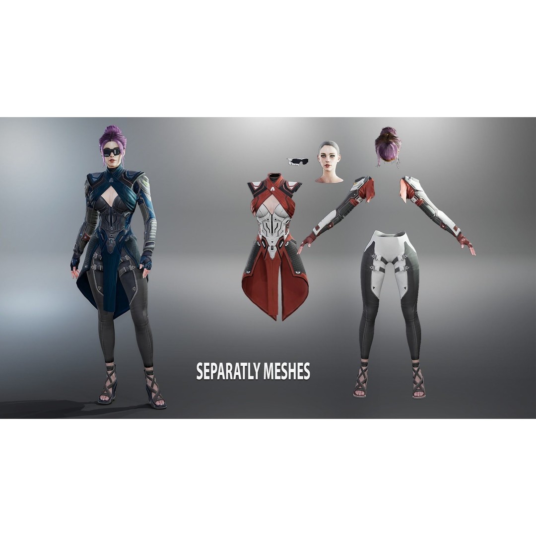 Sci-Fi Female 3D Model – Low Poly Rigged Character with PBR Textures - View 8