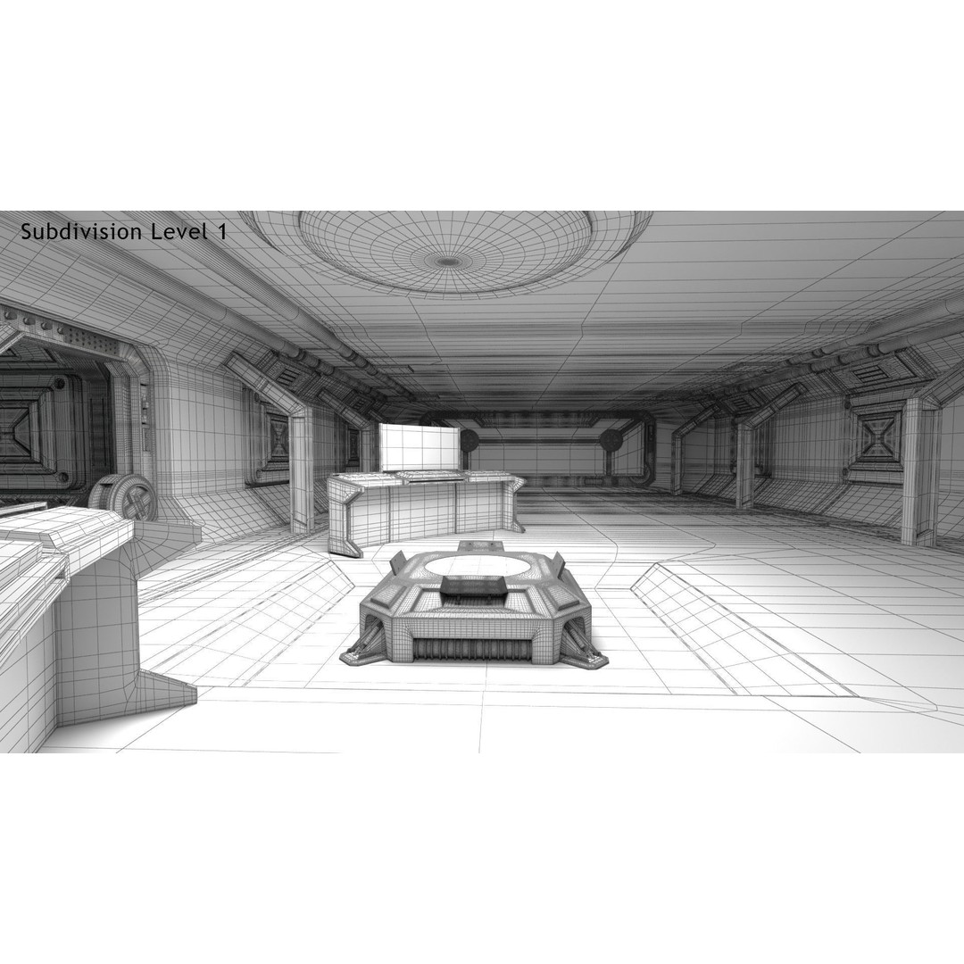 Sci-Fi Interior Scene 3D Model – Low Poly Game Asset, FBX, PBR