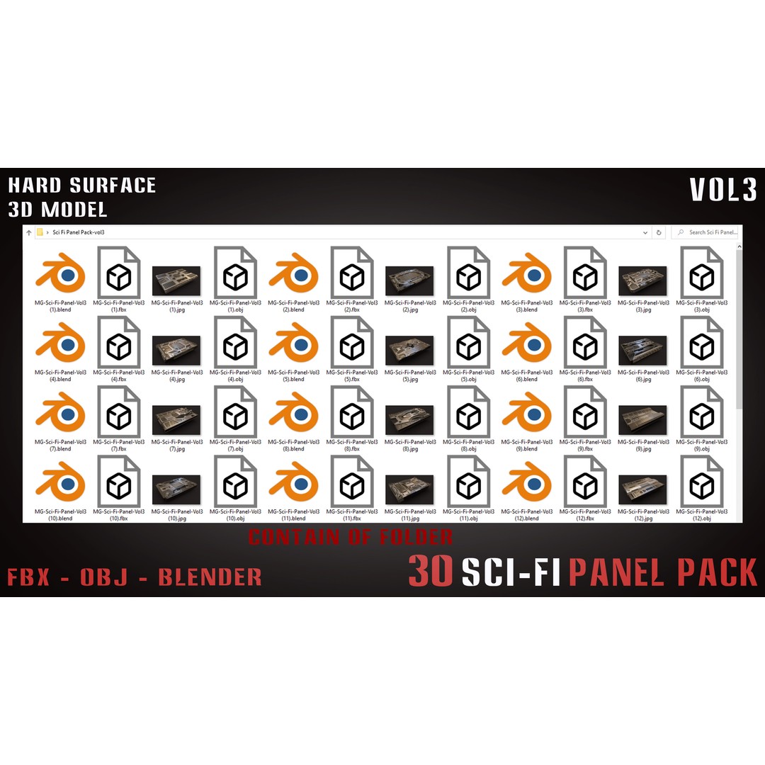 30 Sci-Fi Panels 3D Model – Futuristic Game Asset, Blender, FBX, OBJ