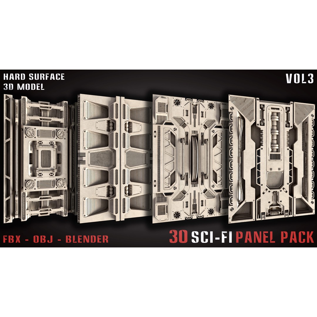 30 Sci-Fi Panels 3D Model – Futuristic Game Asset, Blender, FBX, OBJ - View 3