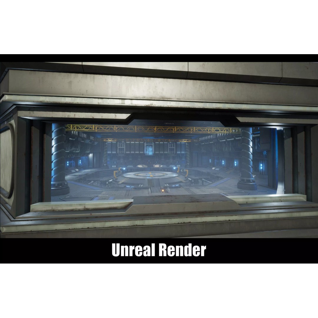 Sci-Fi Hanger 3D Model – Low Poly Modular Asset Pack, FBX