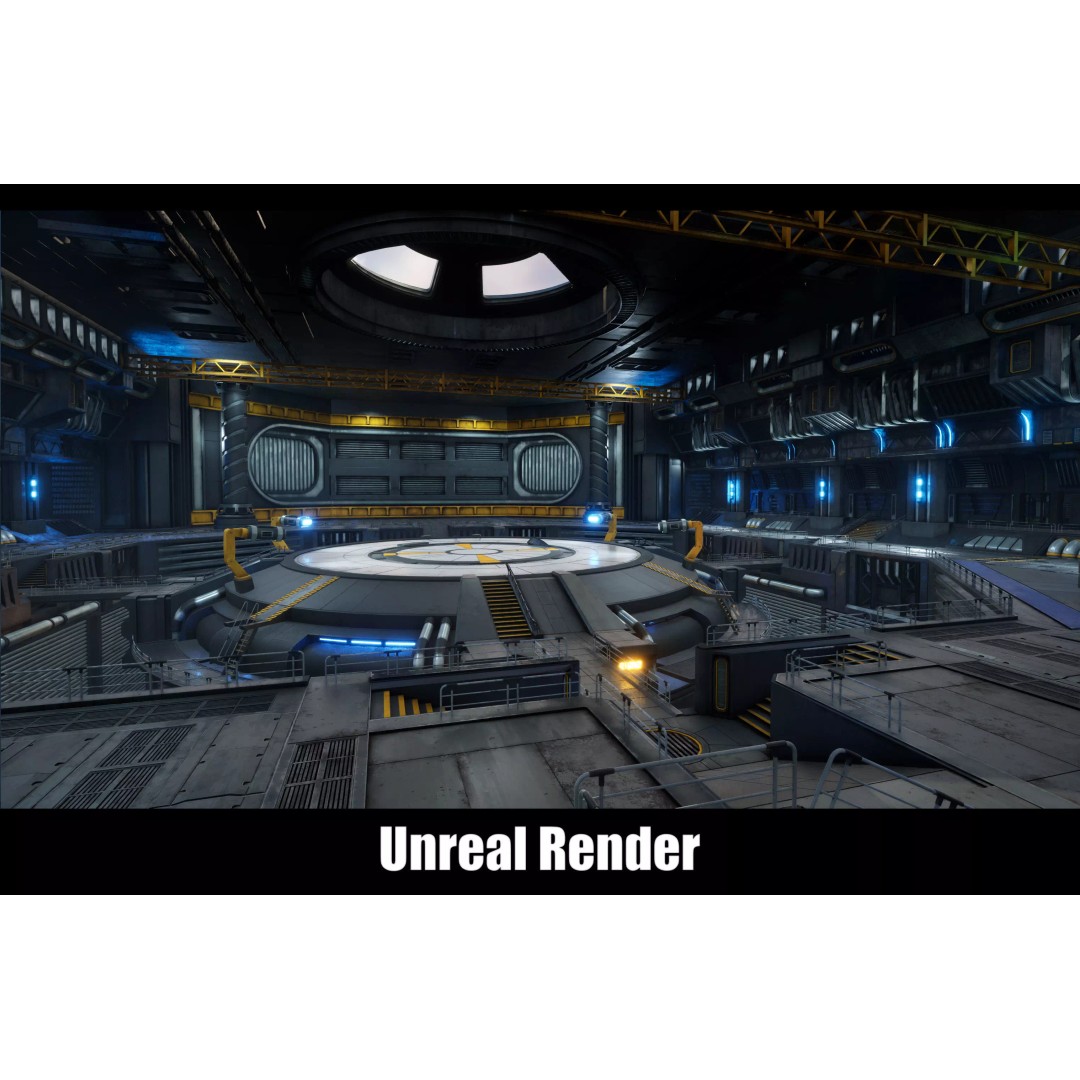 Sci-Fi Hanger 3D Model – Low Poly Modular Asset Pack, FBX - View 2