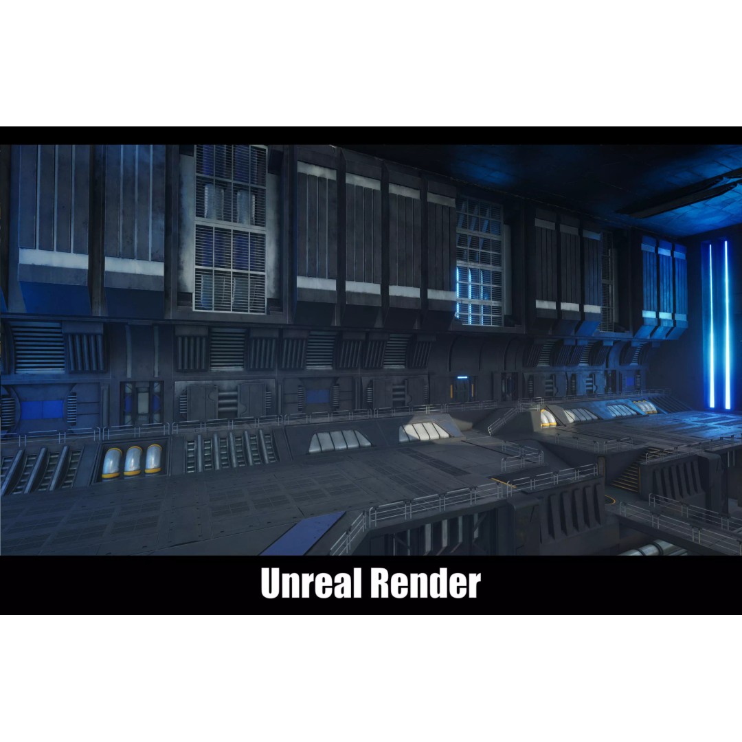 Sci-Fi Hanger 3D Model – Low Poly Modular Asset Pack, FBX - View 86