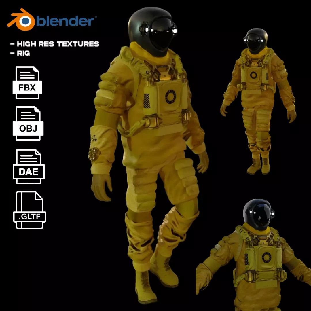 Spacesuit 3D Model – Low Poly Biohazard Character, FBX, OBJ - View 2