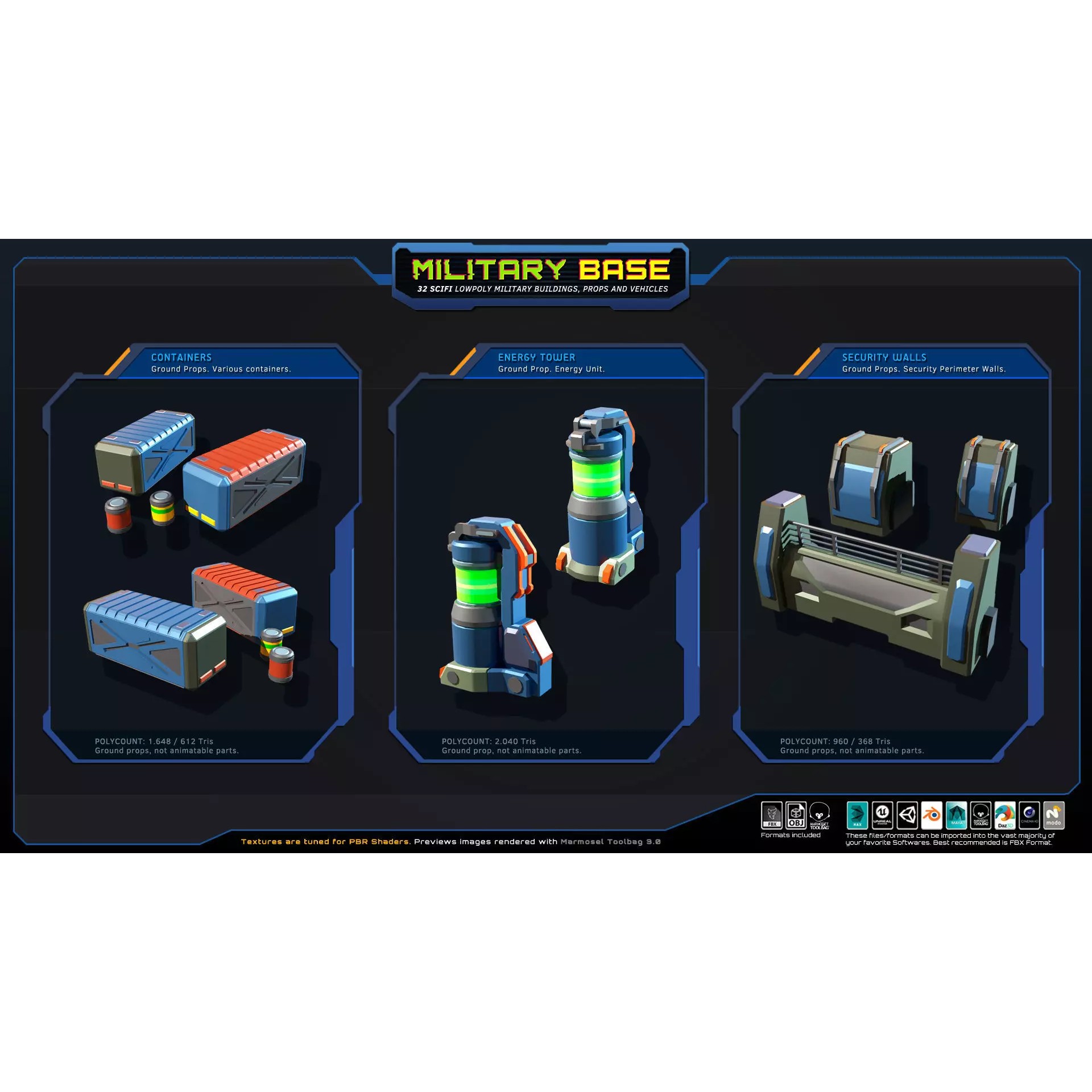 LowPoly SF Military Base - Low-Poly Game-Ready 3D Model - View 10