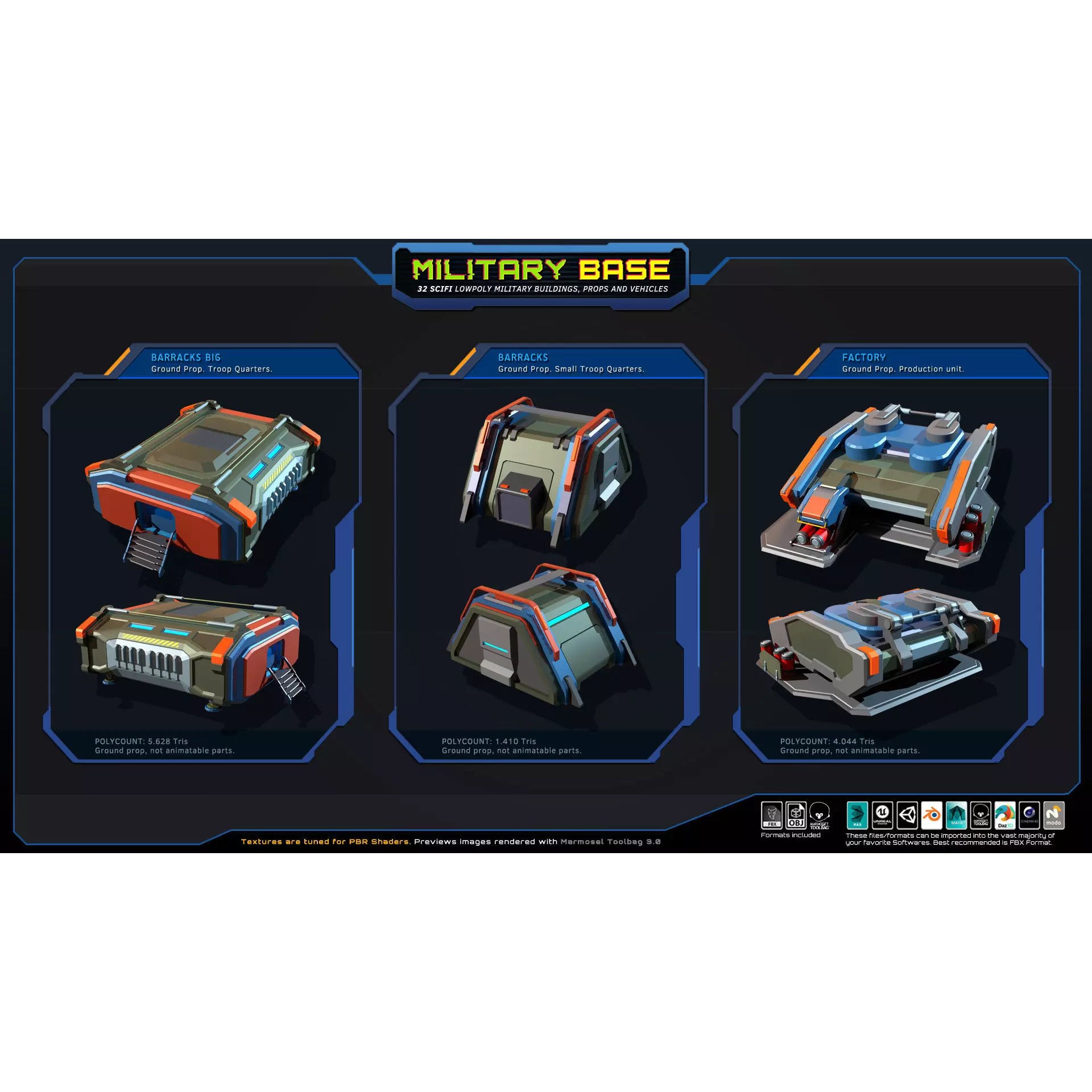 LowPoly SF Military Base - Low-Poly Game-Ready 3D Model - View 11