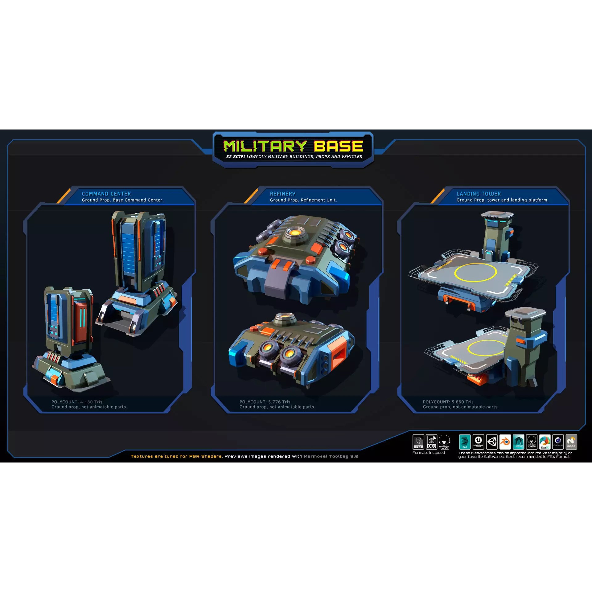 LowPoly SF Military Base - Low-Poly Game-Ready 3D Model - View 12