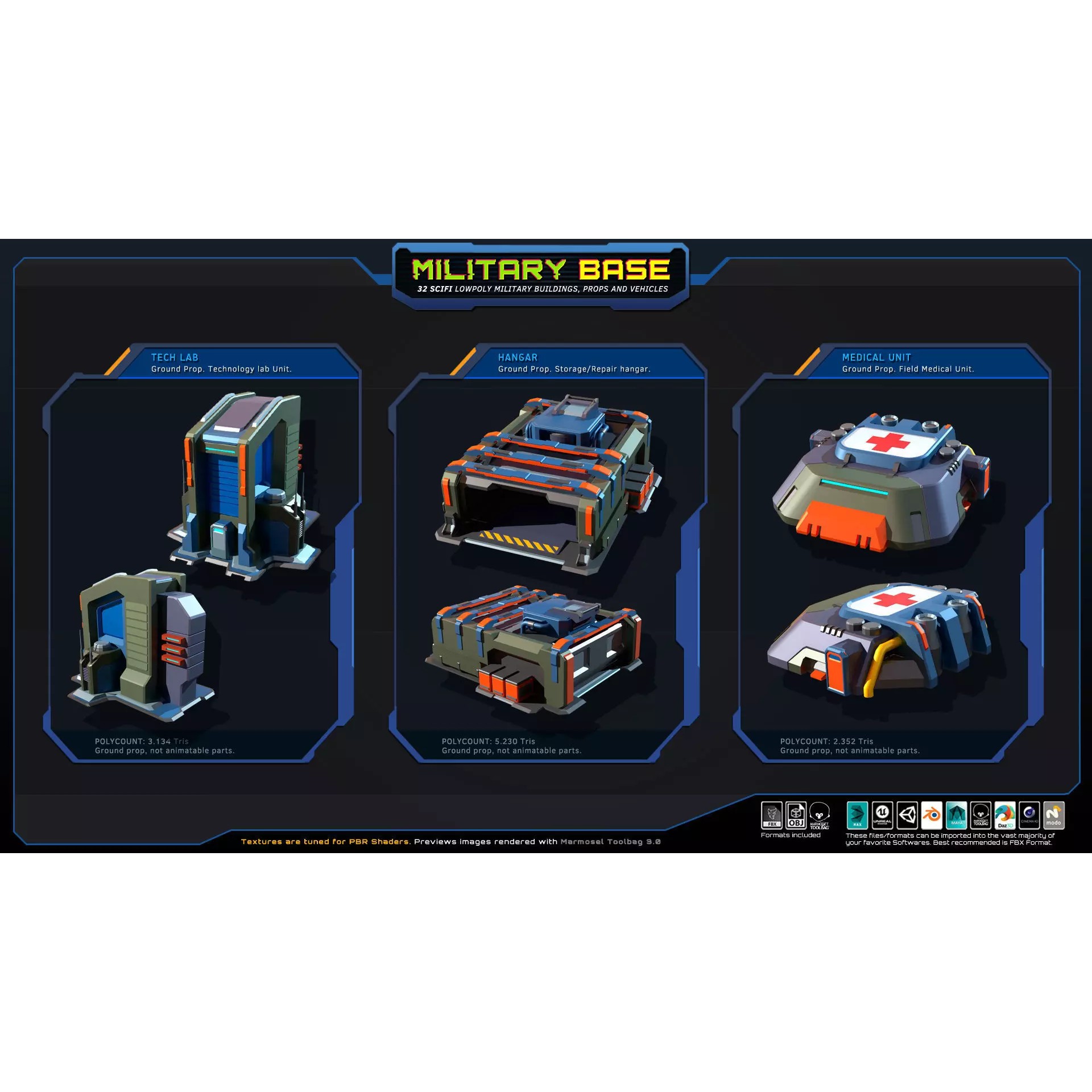 LowPoly SF Military Base - Low-Poly Game-Ready 3D Model - View 13