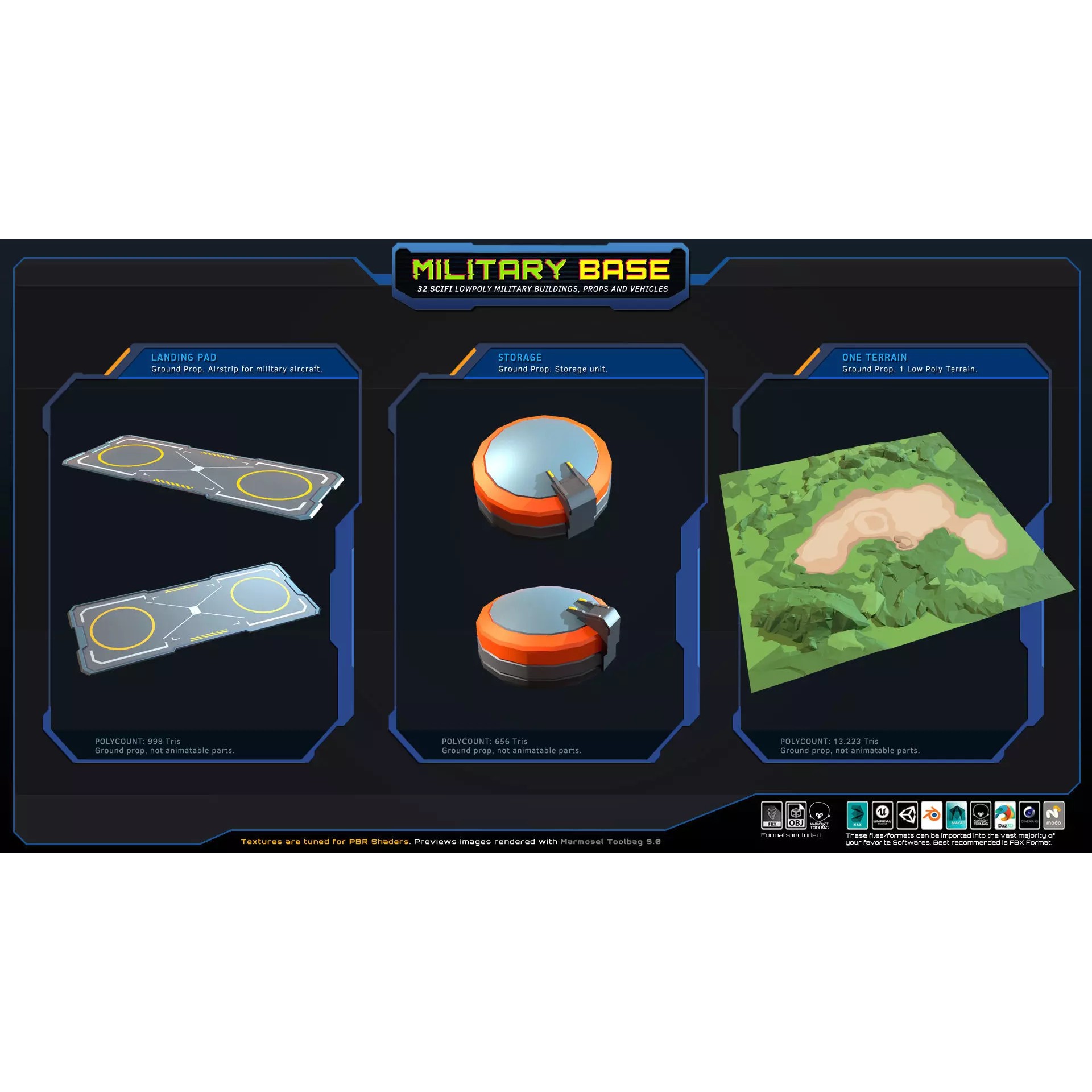 LowPoly SF Military Base - Low-Poly Game-Ready 3D Model - View 14