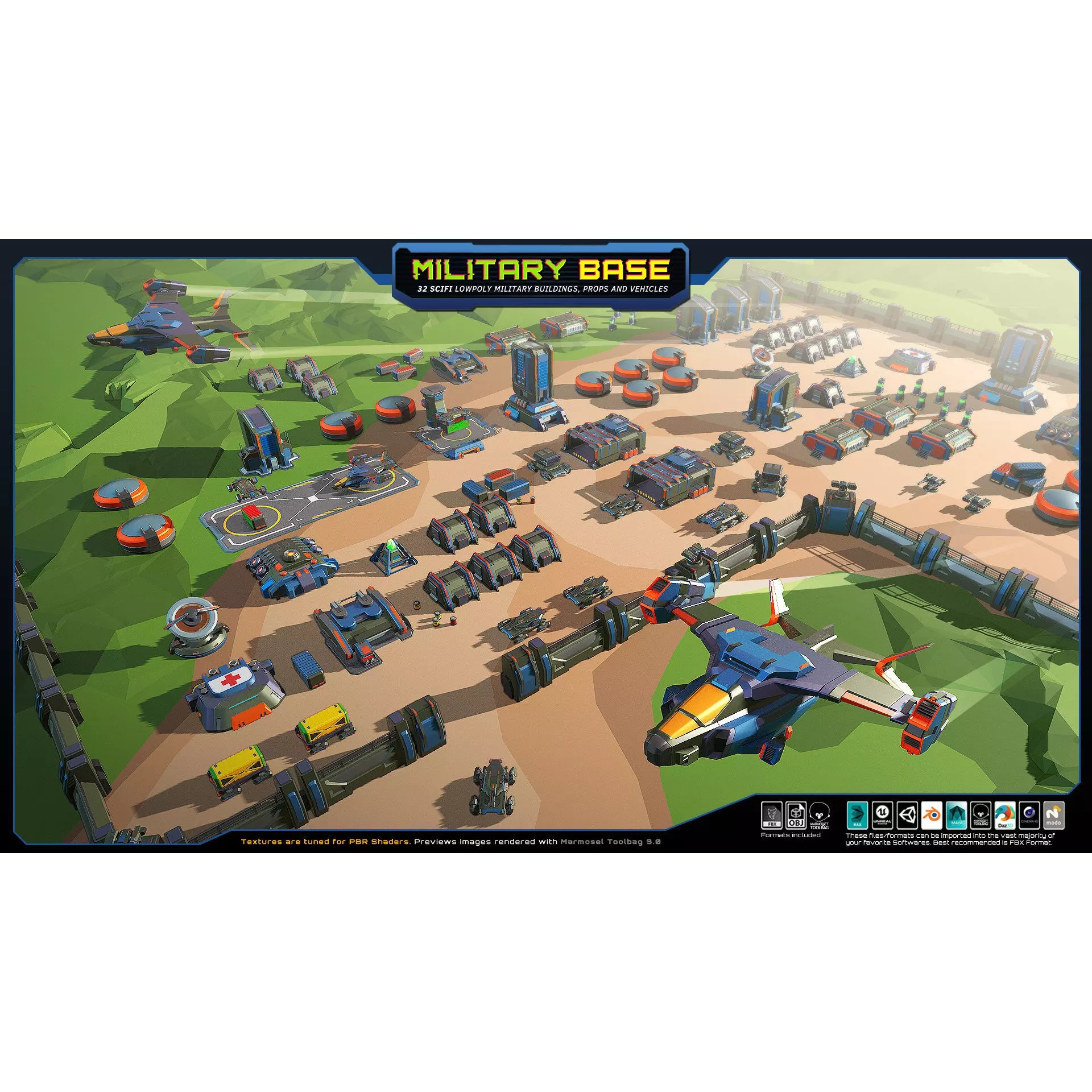 LowPoly SF Military Base - Low-Poly Game-Ready 3D Model - View 3