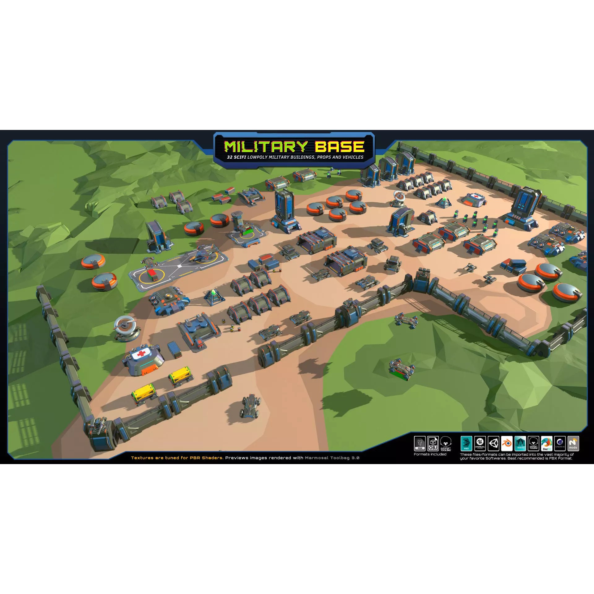 LowPoly SF Military Base - Low-Poly Game-Ready 3D Model - View 4