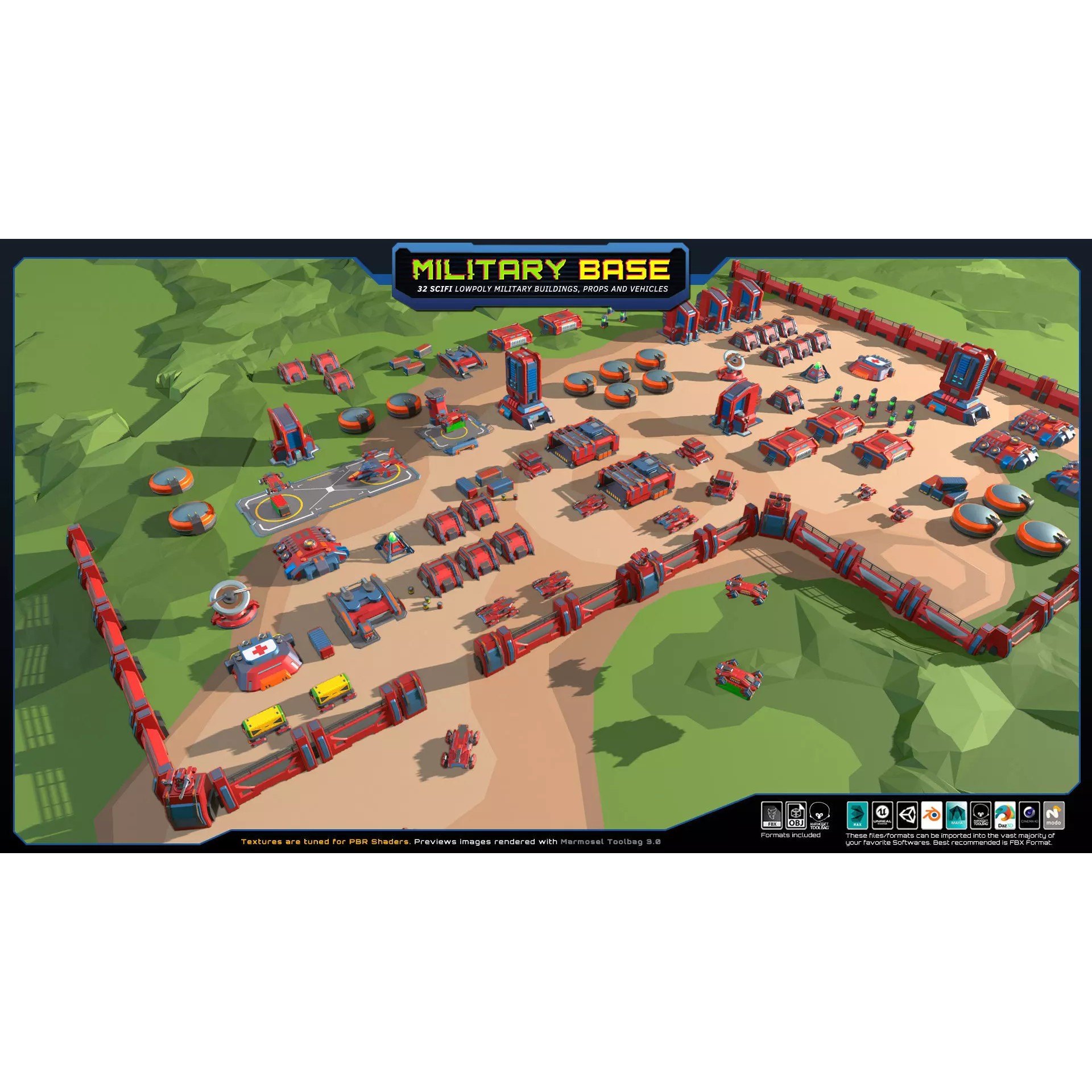 LowPoly SF Military Base - Low-Poly Game-Ready 3D Model - View 5