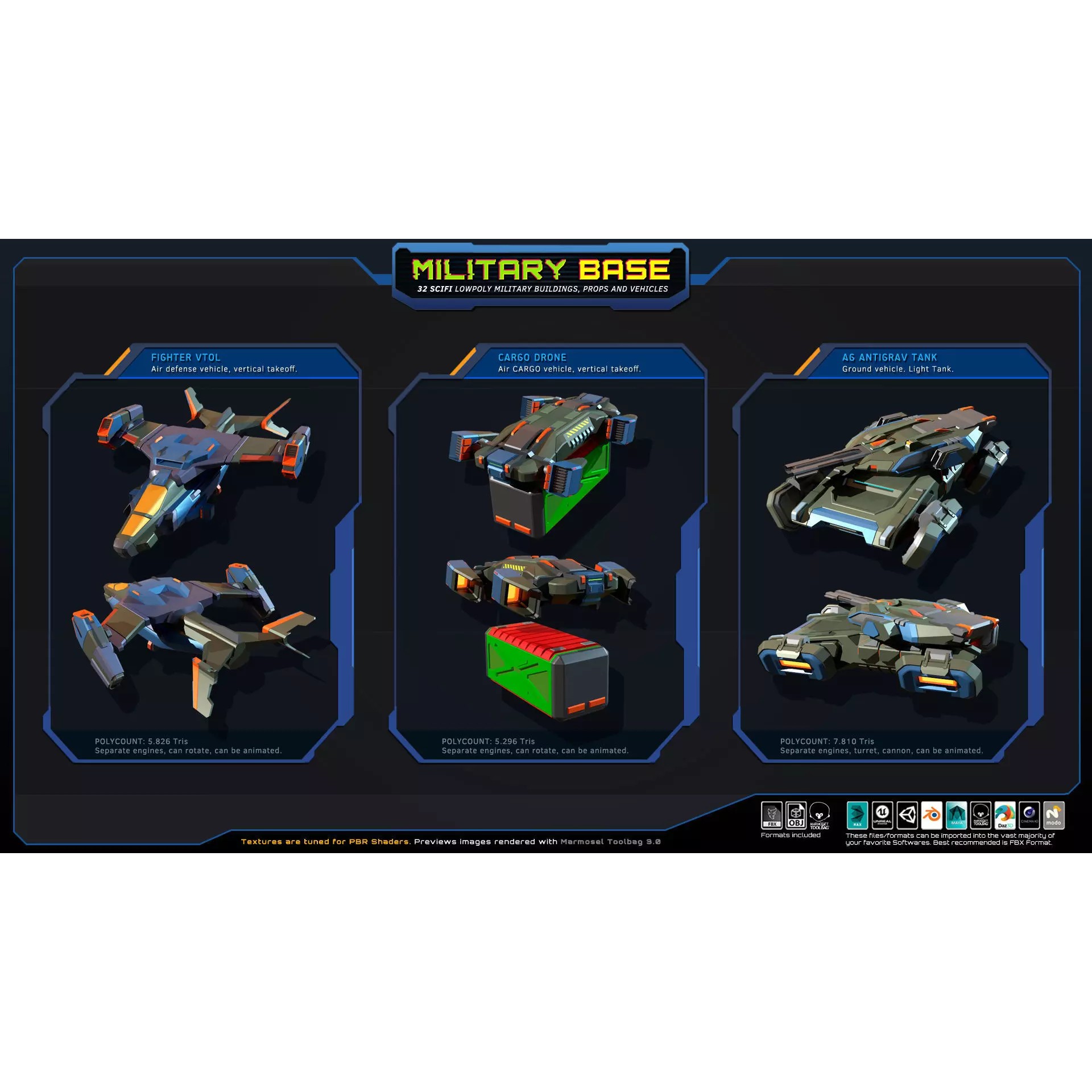 LowPoly SF Military Base - Low-Poly Game-Ready 3D Model - View 6