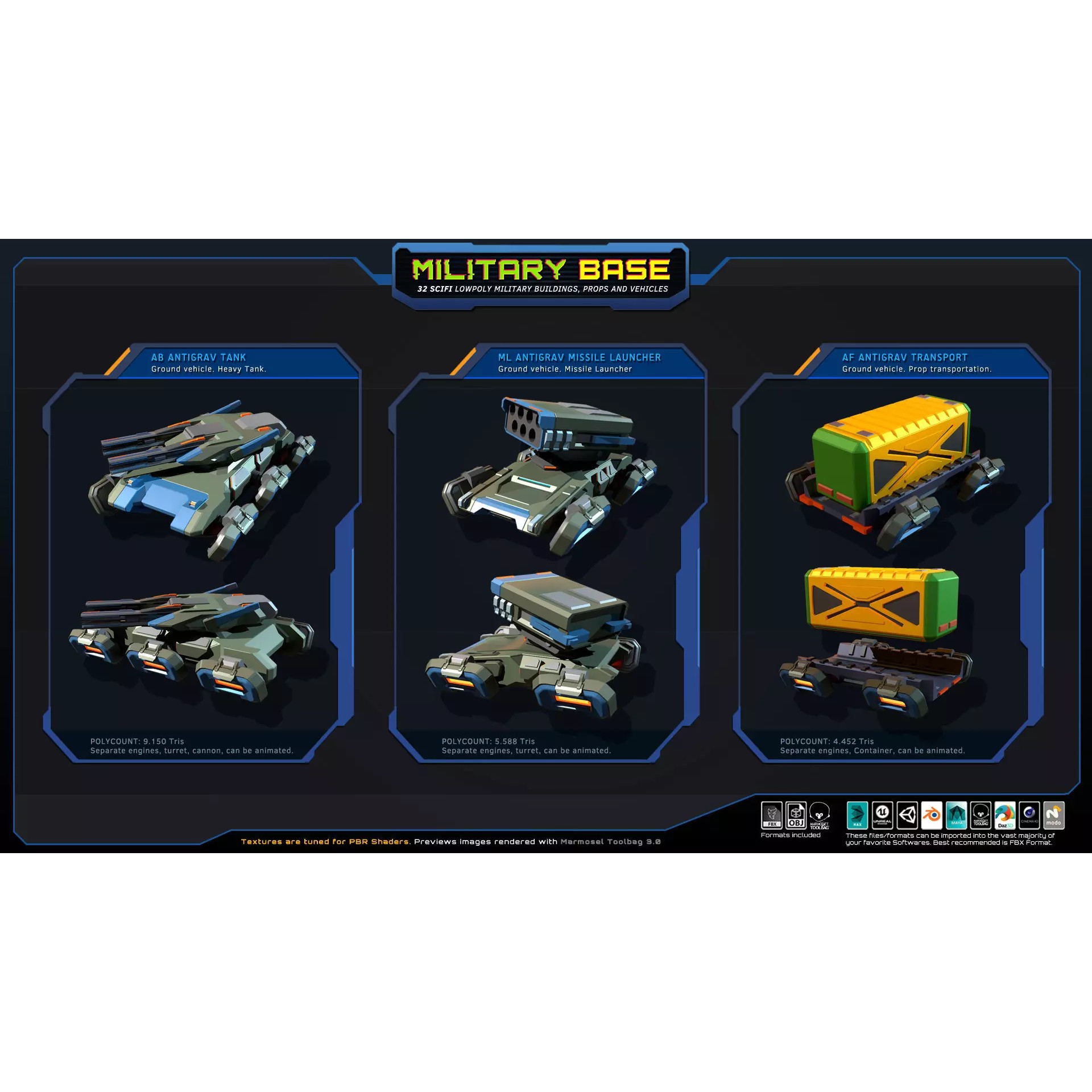 LowPoly SF Military Base - Low-Poly Game-Ready 3D Model - View 7