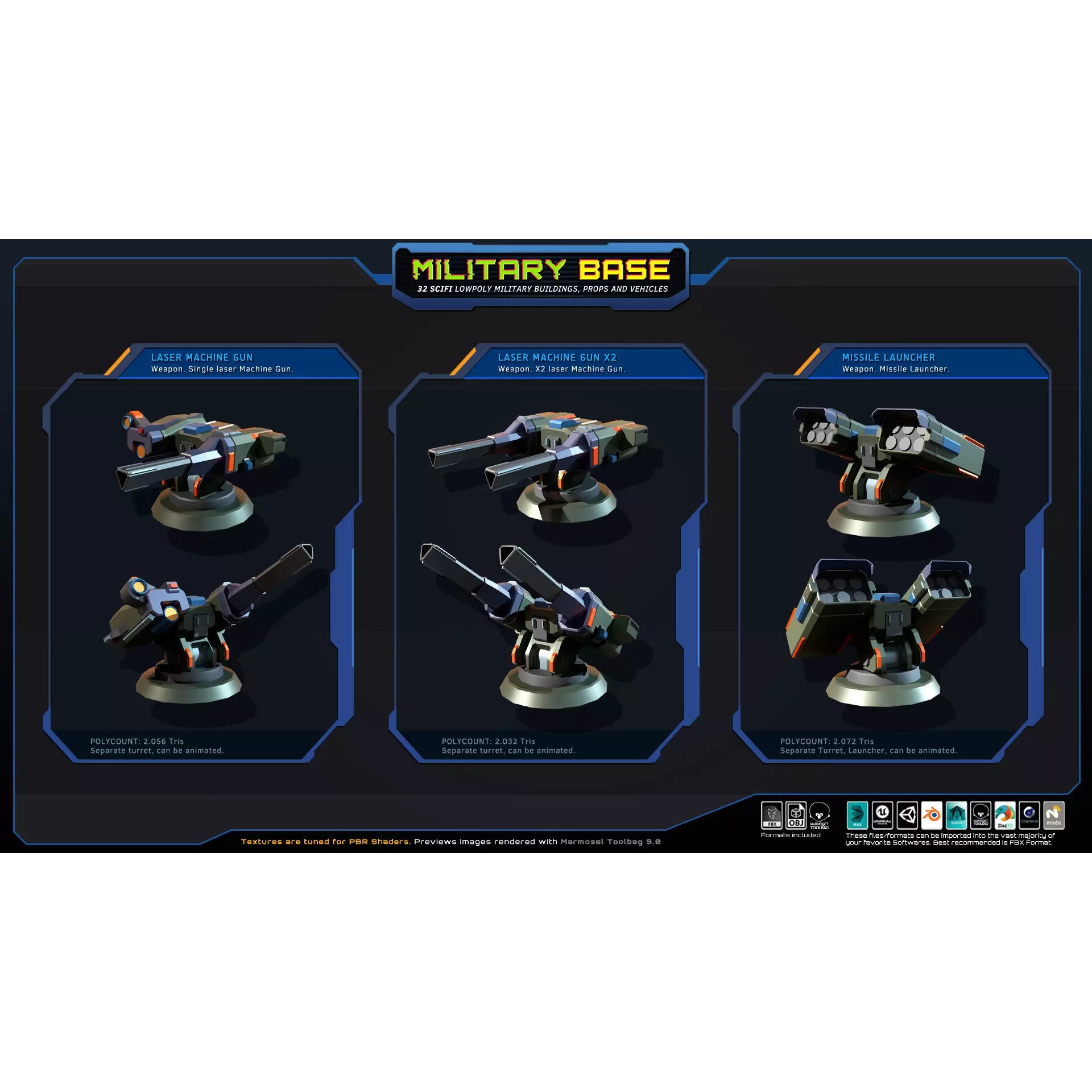 LowPoly SF Military Base - Low-Poly Game-Ready 3D Model - View 8