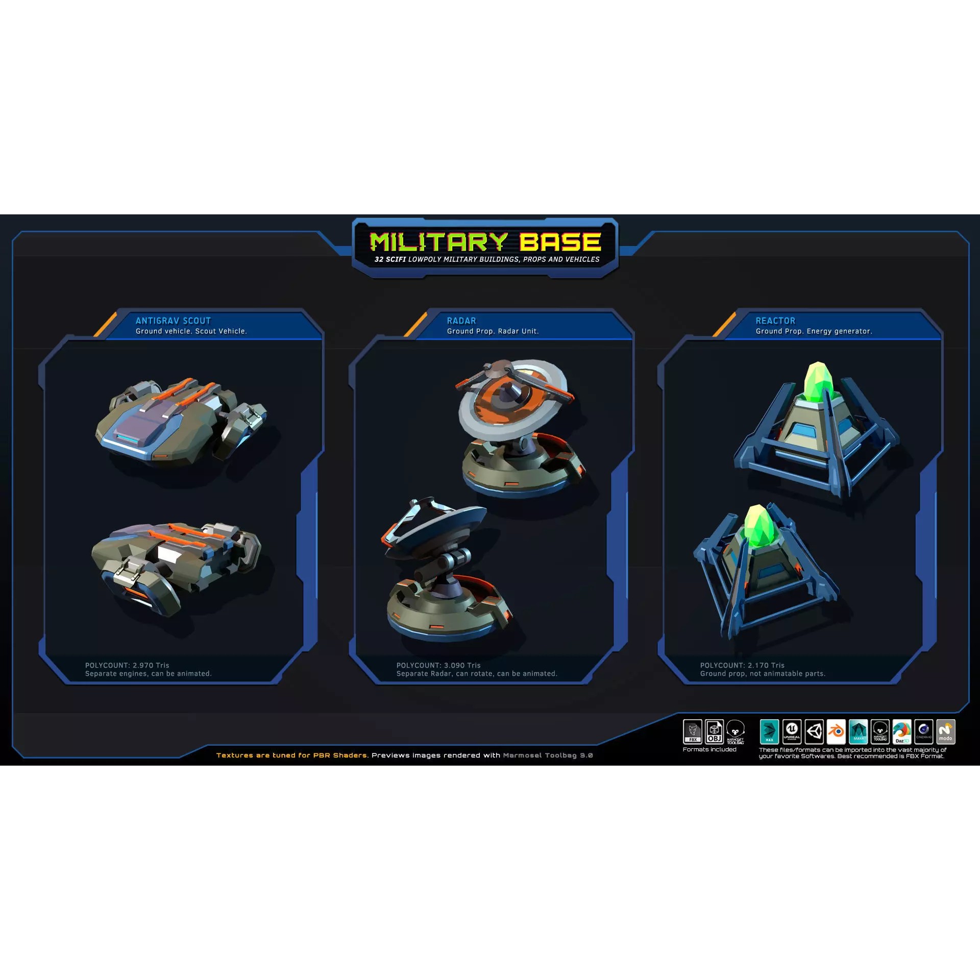 LowPoly SF Military Base - Low-Poly Game-Ready 3D Model - View 9