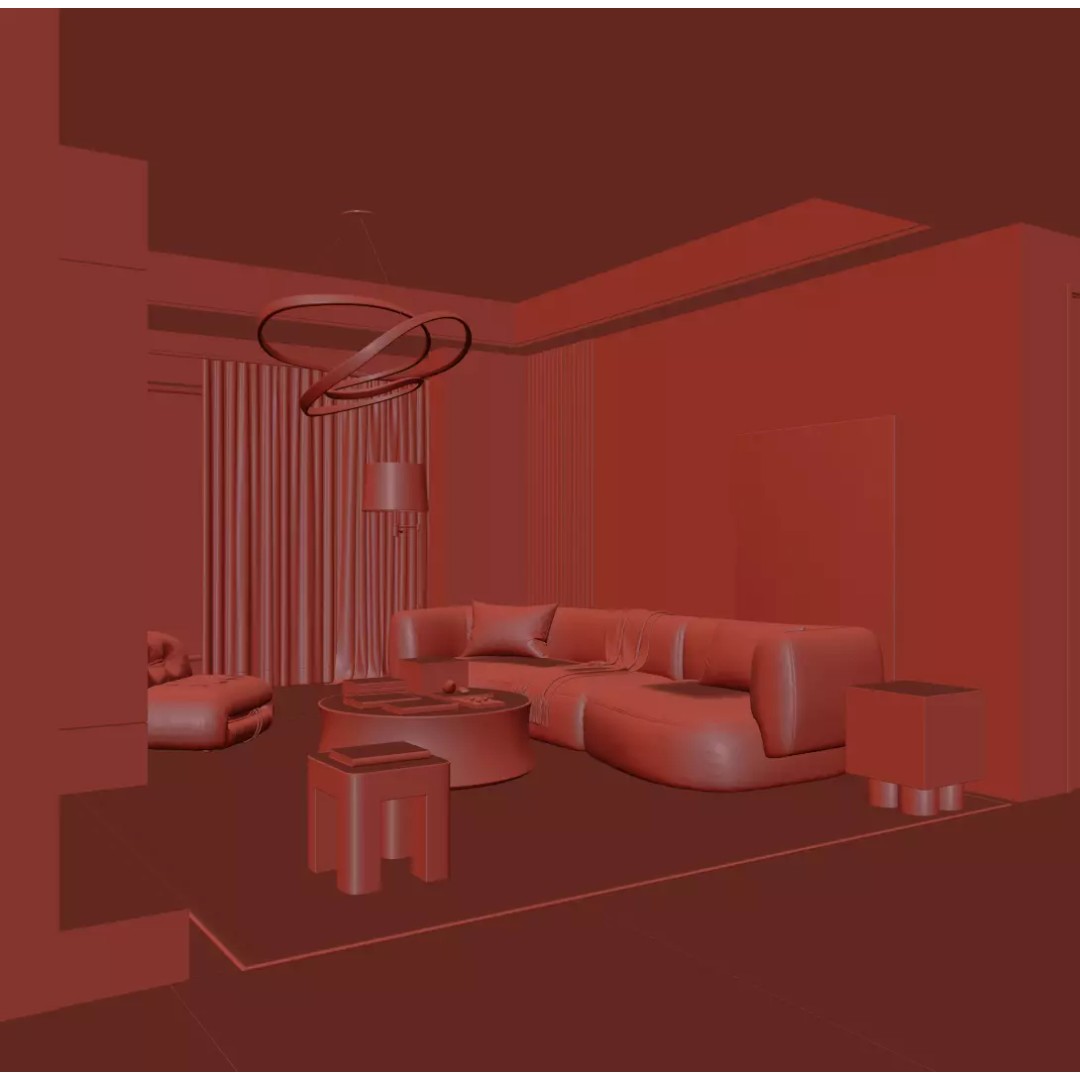 Warm Minimal Living Space 3D Model – Modern Sofa, PBR Textures, FBX