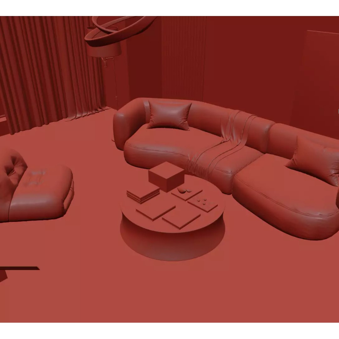 Warm Minimal Living Space 3D Model – Modern Sofa, PBR Textures, FBX - View 10