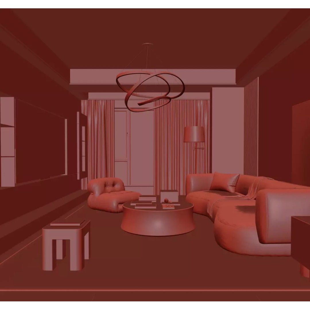 Warm Minimal Living Space 3D Model – Modern Sofa, PBR Textures, FBX - View 11