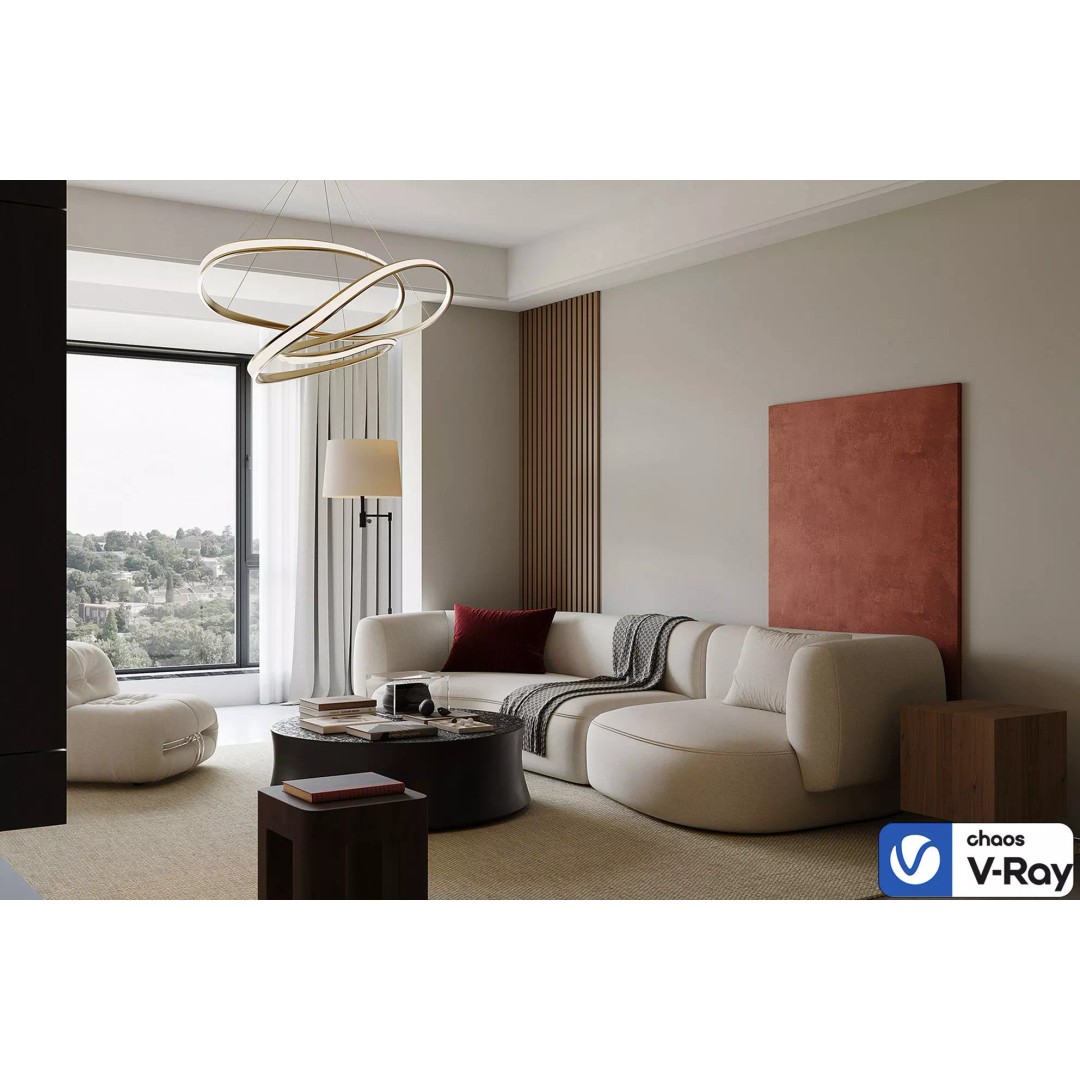 Warm Minimal Living Space 3D Model – Modern Sofa, PBR Textures, FBX - View 4