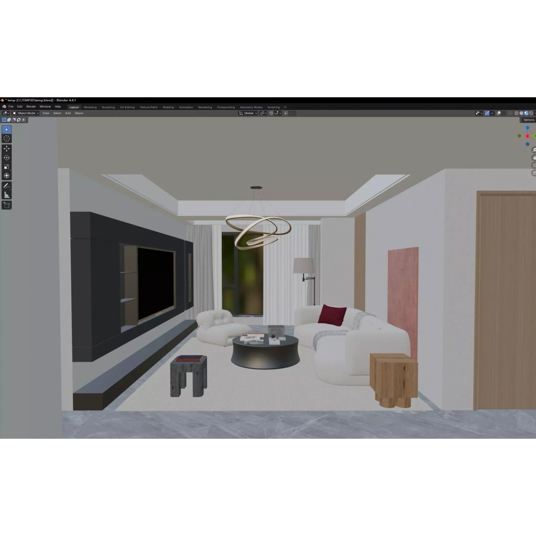 Warm Minimal Living Space 3D Model – Modern Sofa, PBR Textures, FBX - View 6