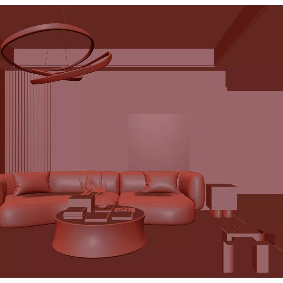 Warm Minimal Living Space 3D Model – Modern Sofa, PBR Textures, FBX - View 9