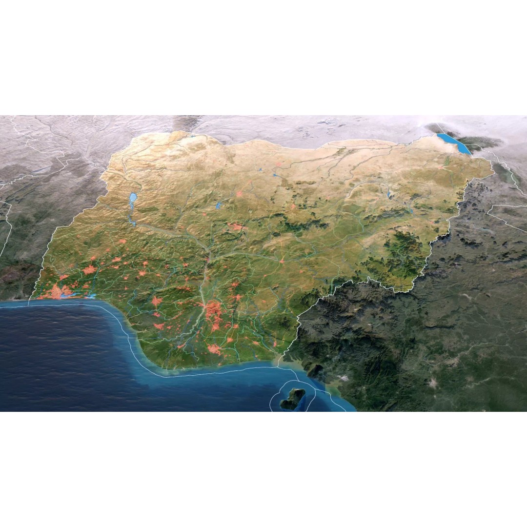 Nigeria Map 3D Model – Realistic Satellite Terrain, FBX/OBJ - View 4