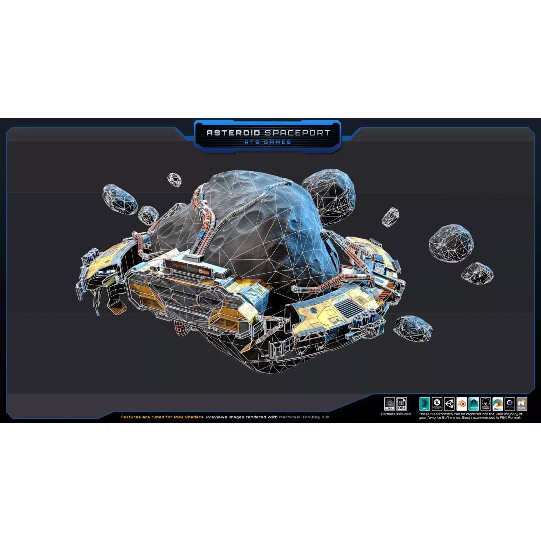 Asteroid Spaceport 3D Model – Low Poly Game Asset, FBX & OBJ Formats