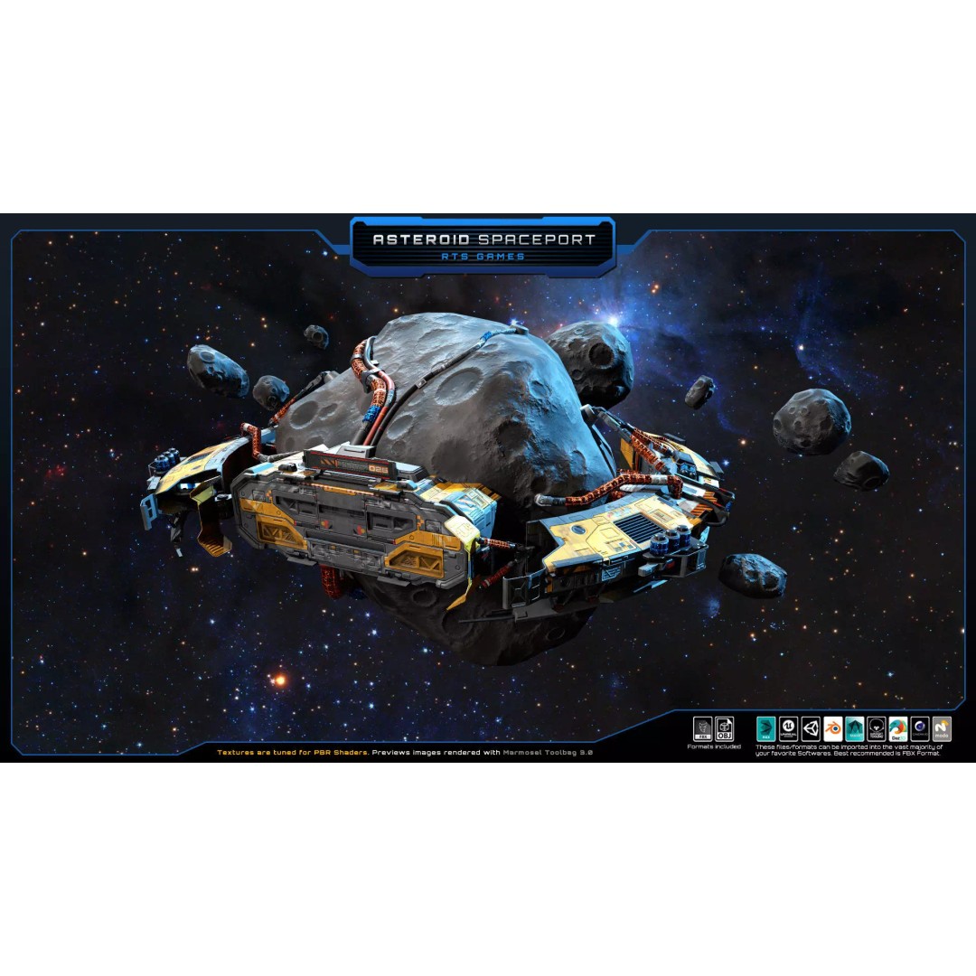 Asteroid Spaceport 3D Model – Low Poly Game Asset, FBX & OBJ Formats - View 2