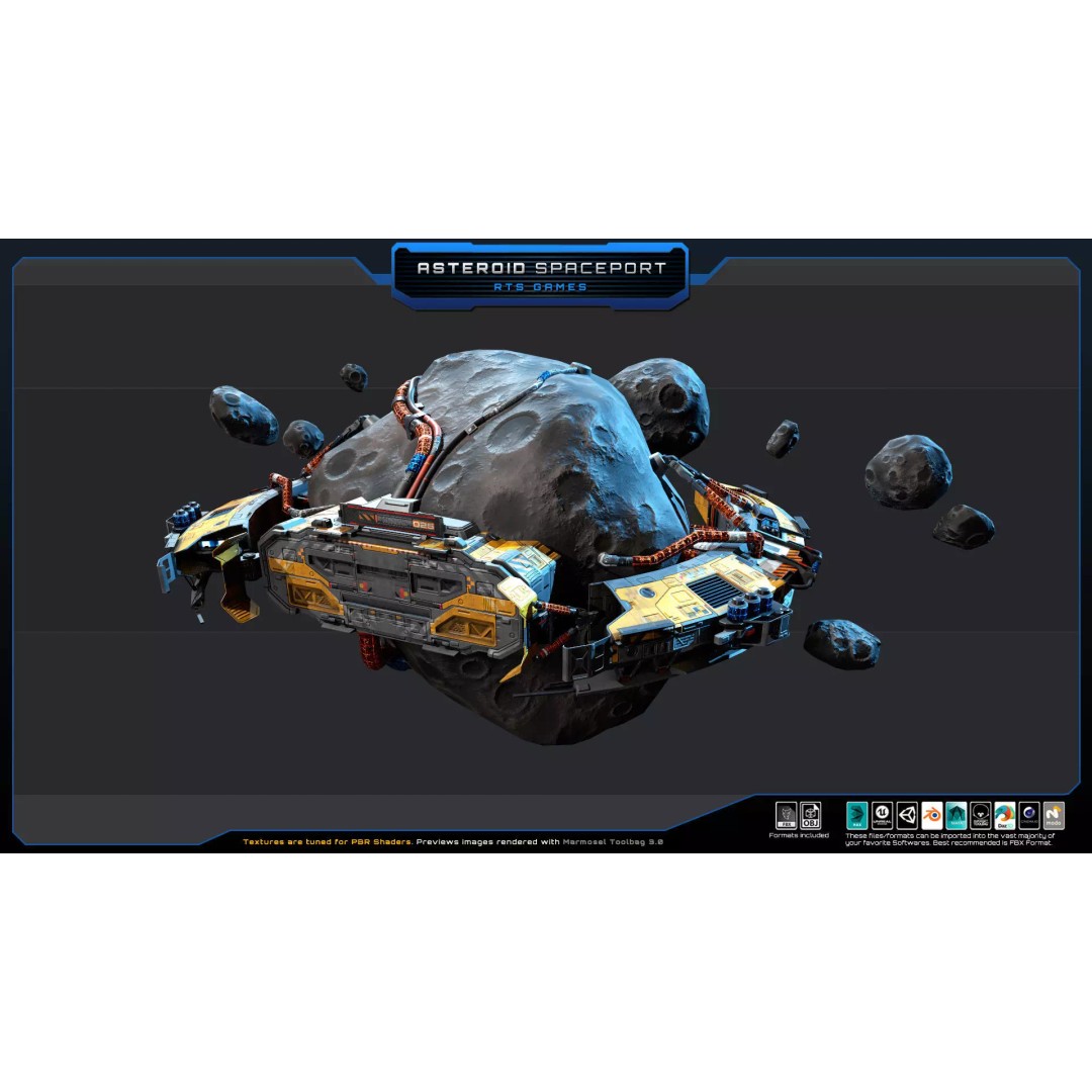 Asteroid Spaceport 3D Model – Low Poly Game Asset, FBX & OBJ Formats - View 3