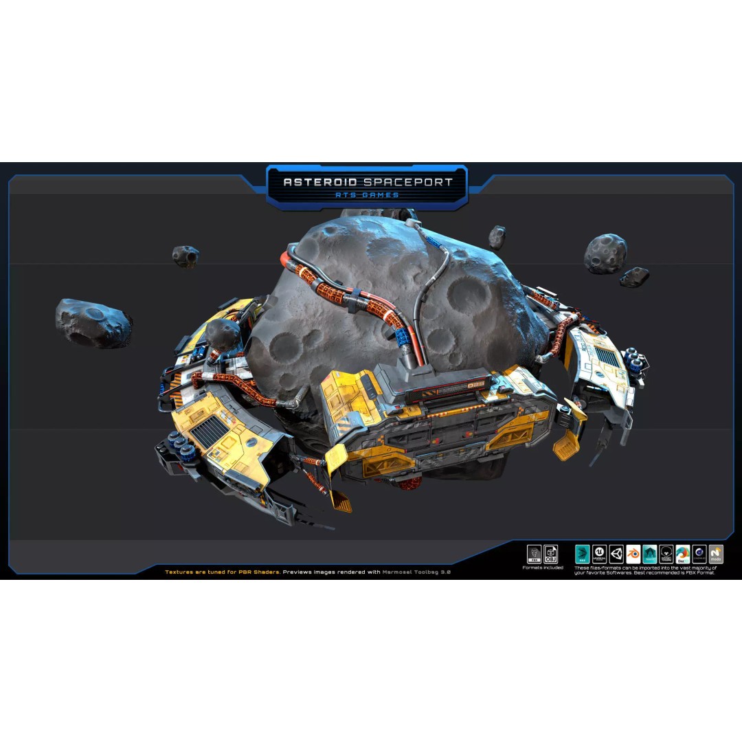 Asteroid Spaceport 3D Model – Low Poly Game Asset, FBX & OBJ Formats - View 4