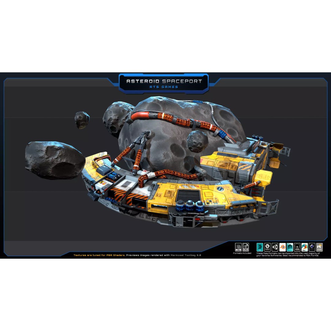 Asteroid Spaceport 3D Model – Low Poly Game Asset, FBX & OBJ Formats - View 5