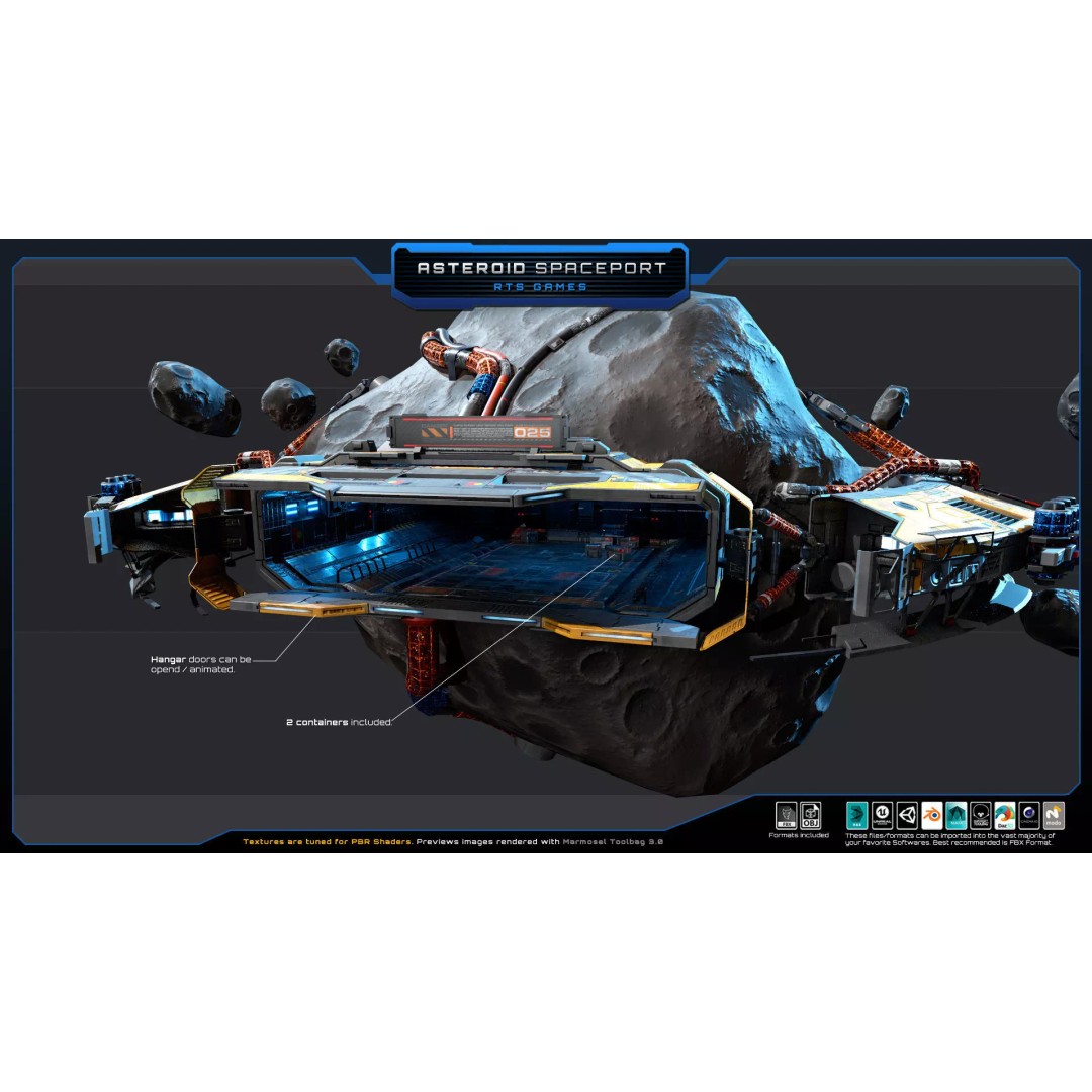 Asteroid Spaceport 3D Model – Low Poly Game Asset, FBX & OBJ Formats - View 6